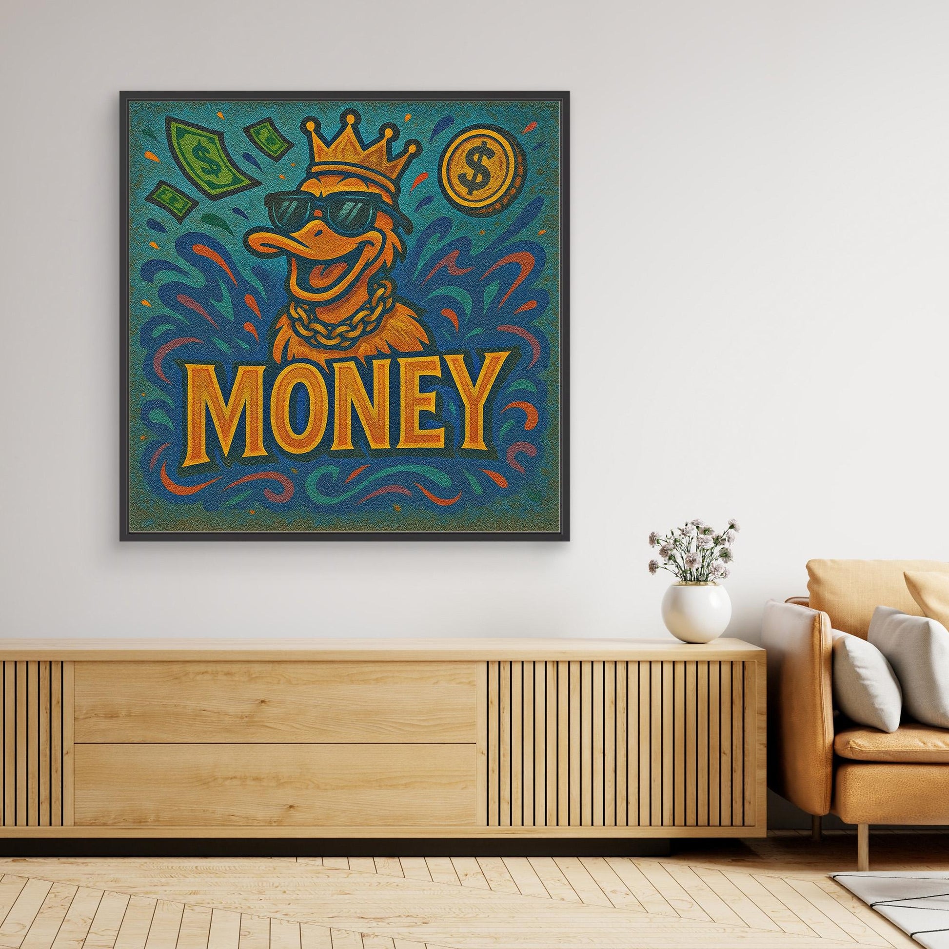 Rich Duck Vibes – Graffiti Style Money Art Print on Canvas | Hip-Hop Street Art Wall Decor