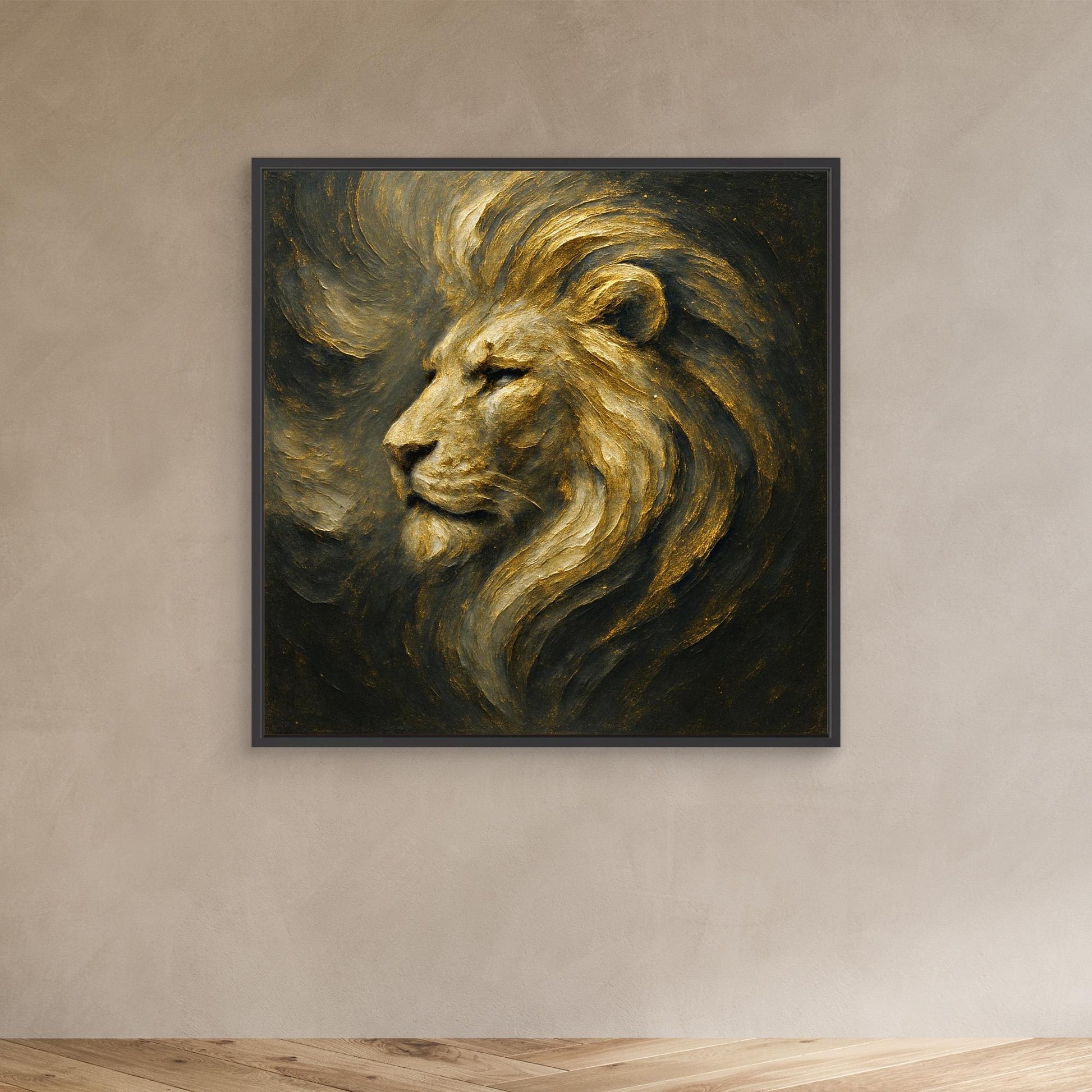 Golden Lion Canvas Wall Art – Regal Abstract Animal Print