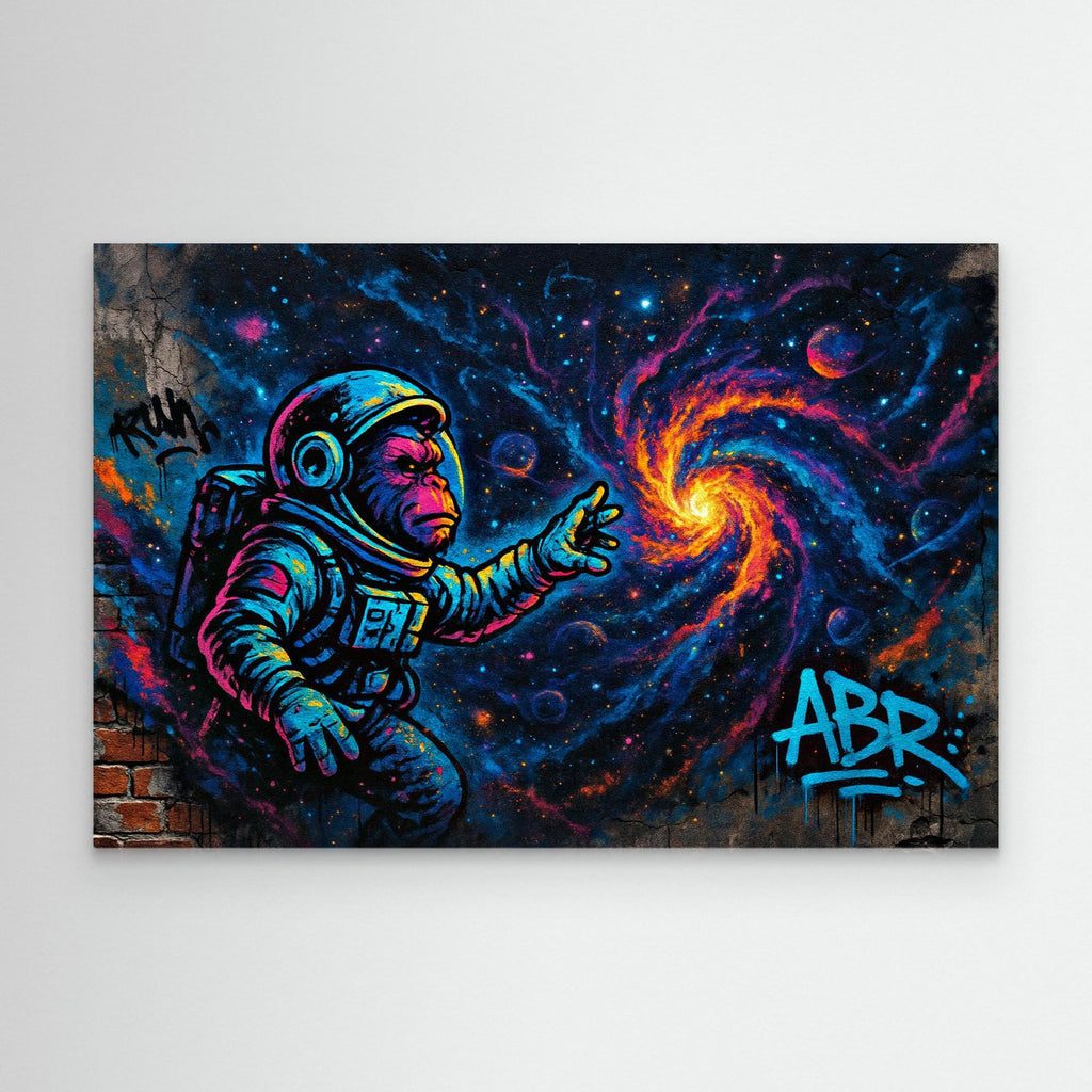 Astronaut Ape Canvas Wall Art – Neon Space Graffiti Print