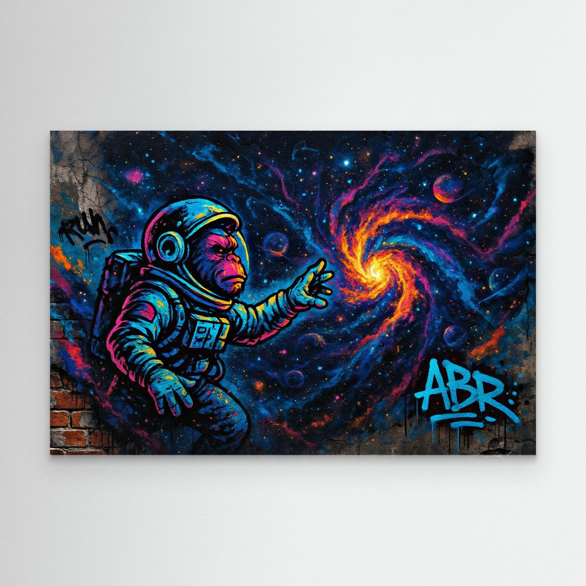 Astronaut Ape Canvas Wall Art – Neon Space Graffiti Print