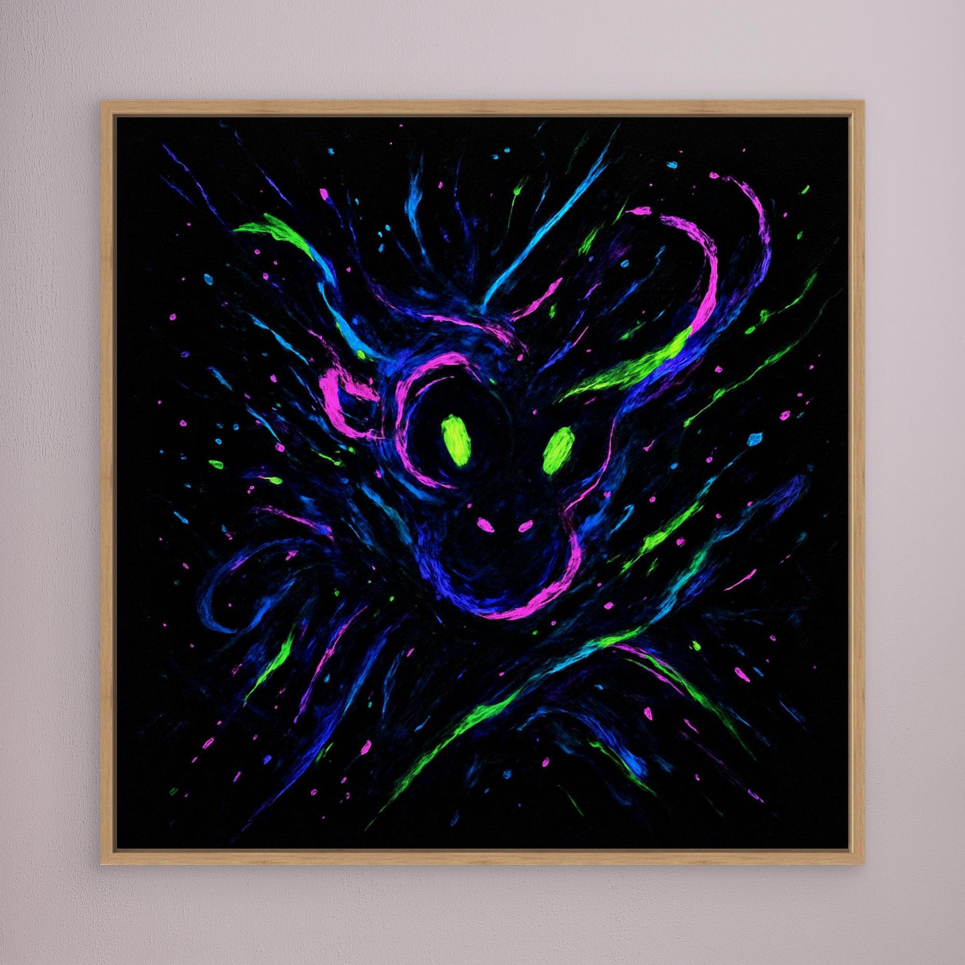 Neon Ape Spirit – Abstract Galactic Glow Canvas Wall Art | UV Reactive Alien Monkey Art Print