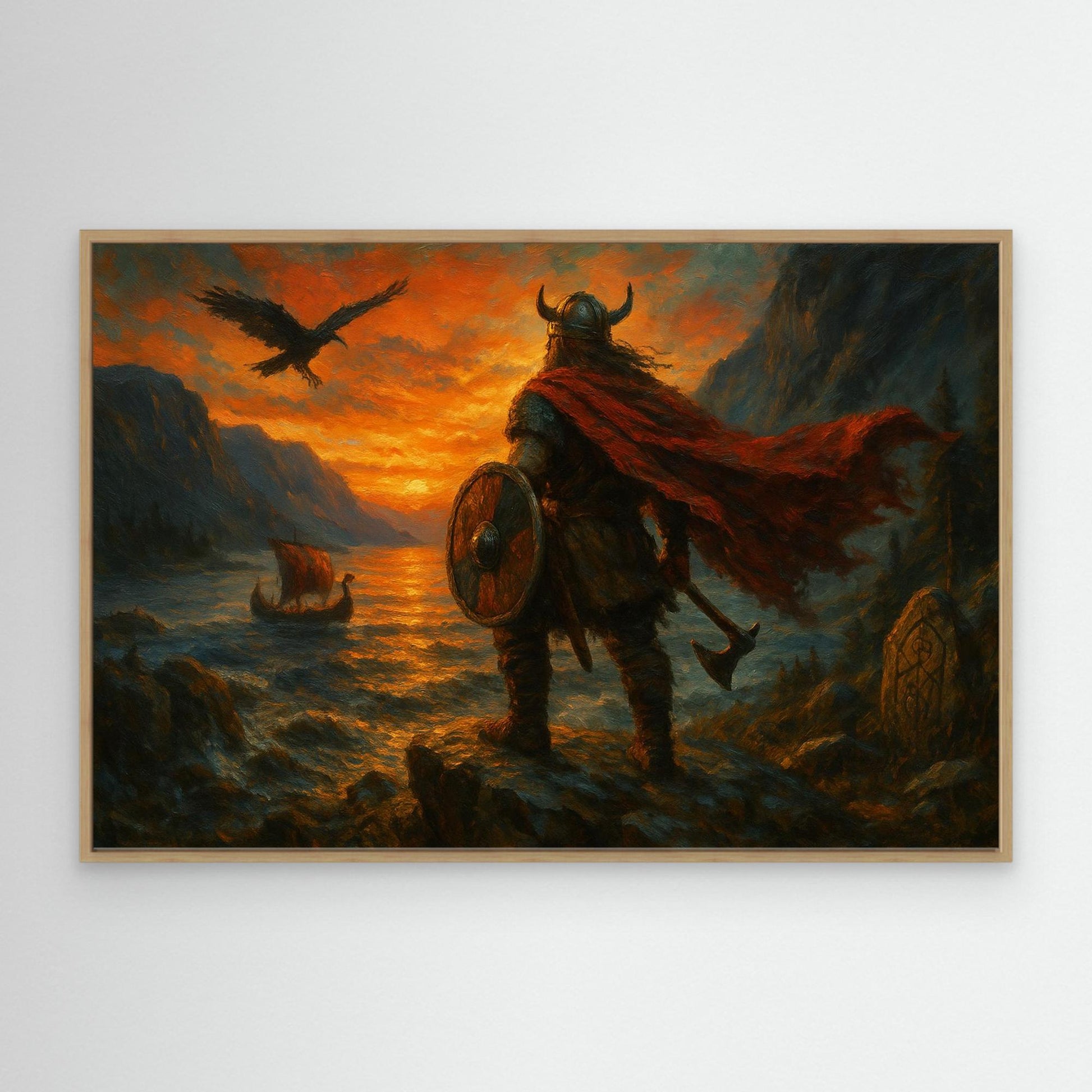 Viking Warrior Sunset Canvas Wall Art