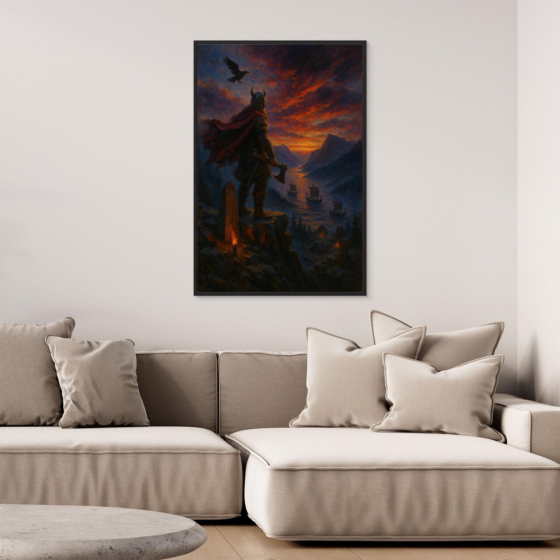 Viking Warrior Canvas Wall Art – Norse Sunset Print