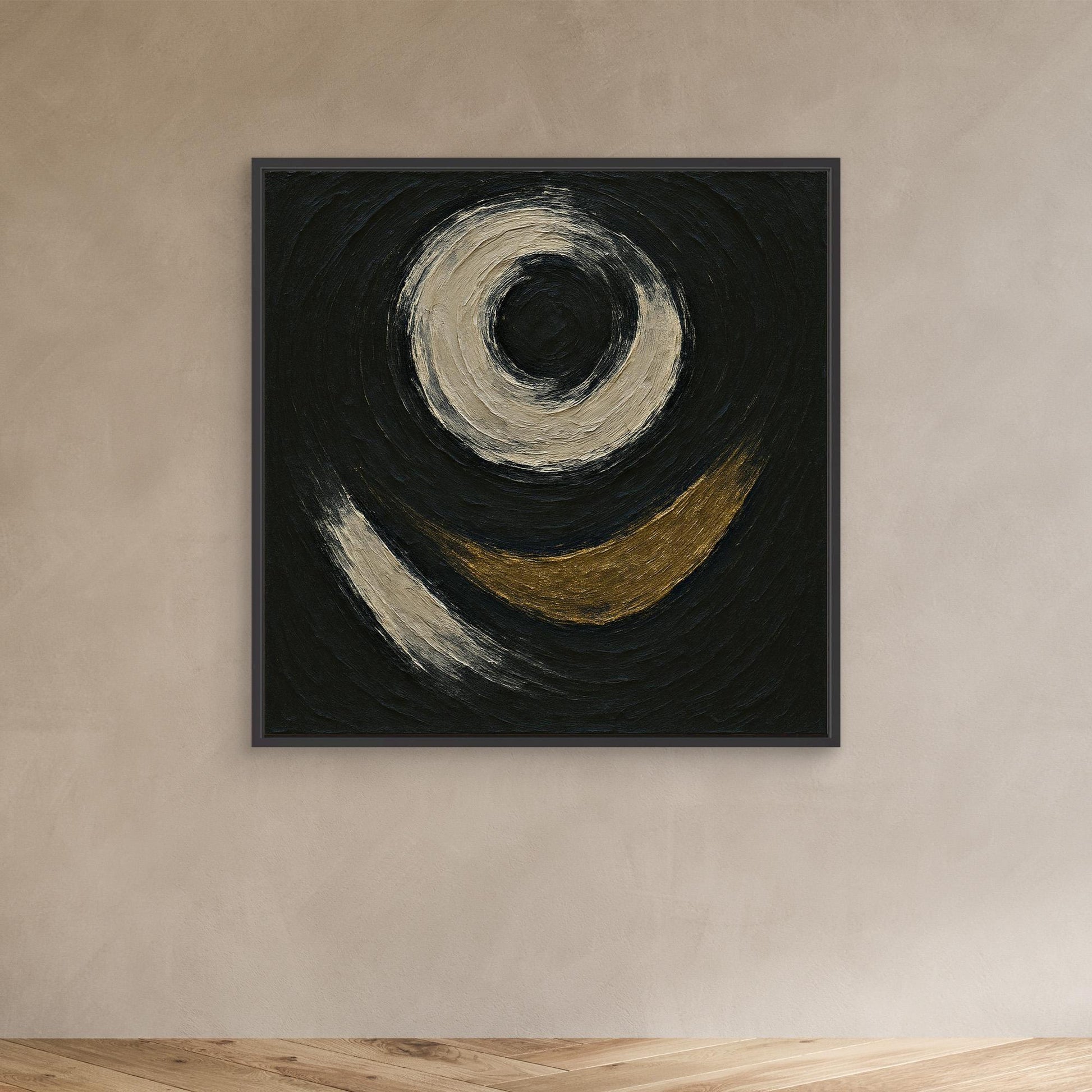 Abstract Circle Canvas Wall Art – Textured Black and Gold Print