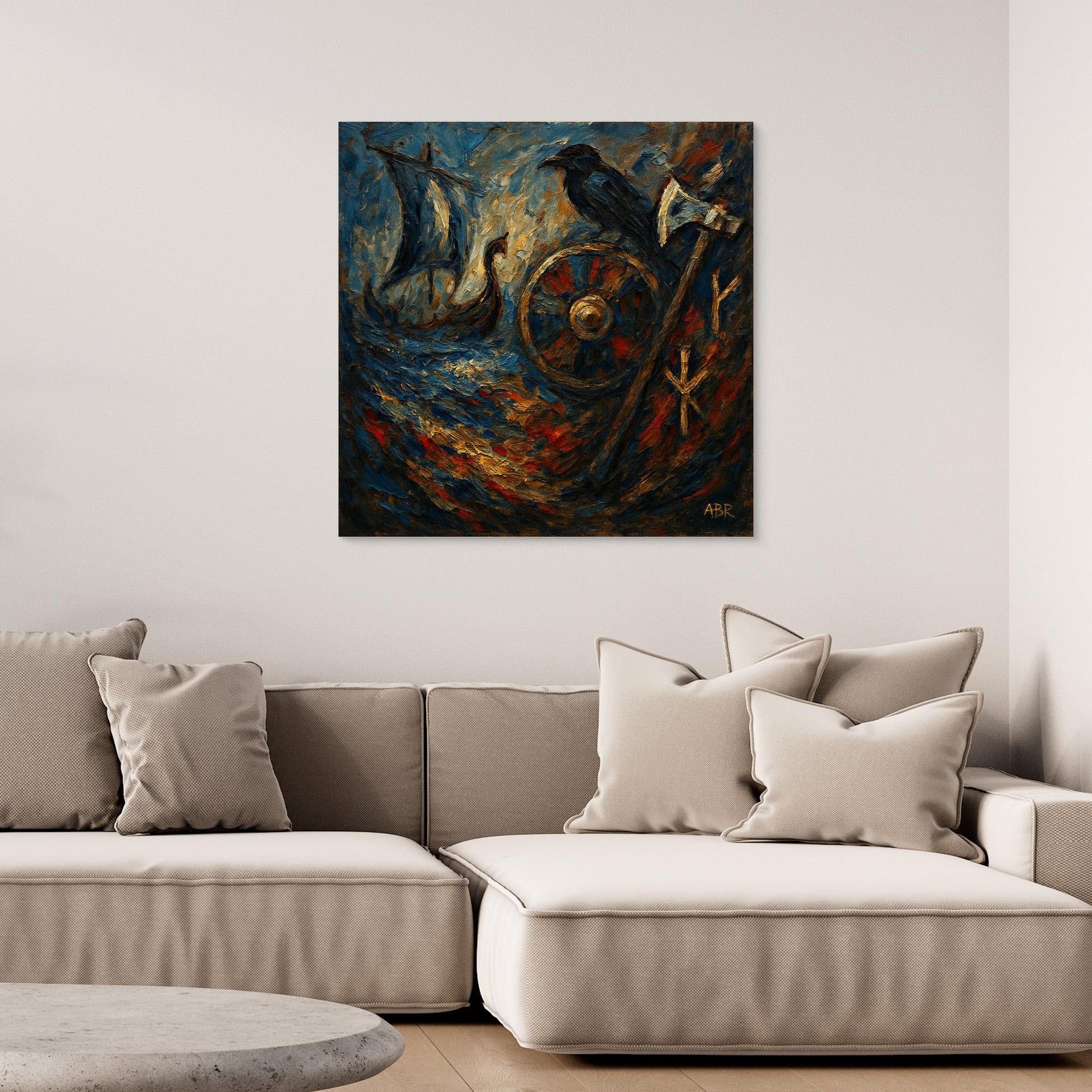 Viking Raven and Longship Canvas Print