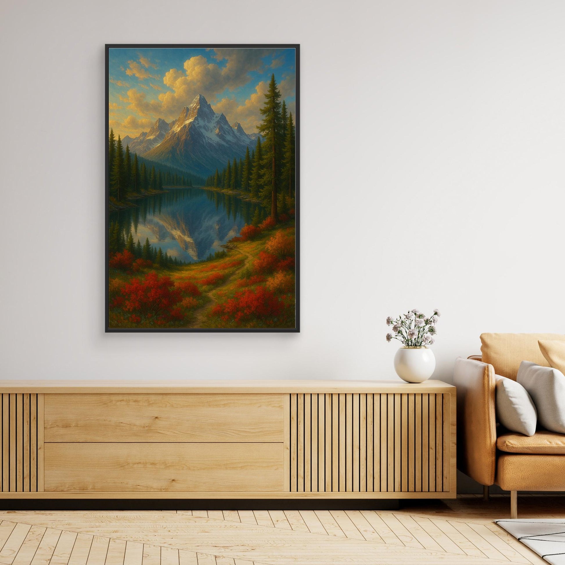 Mountain Reflection Canvas Wall Art – Autumn Forest Landscape Print