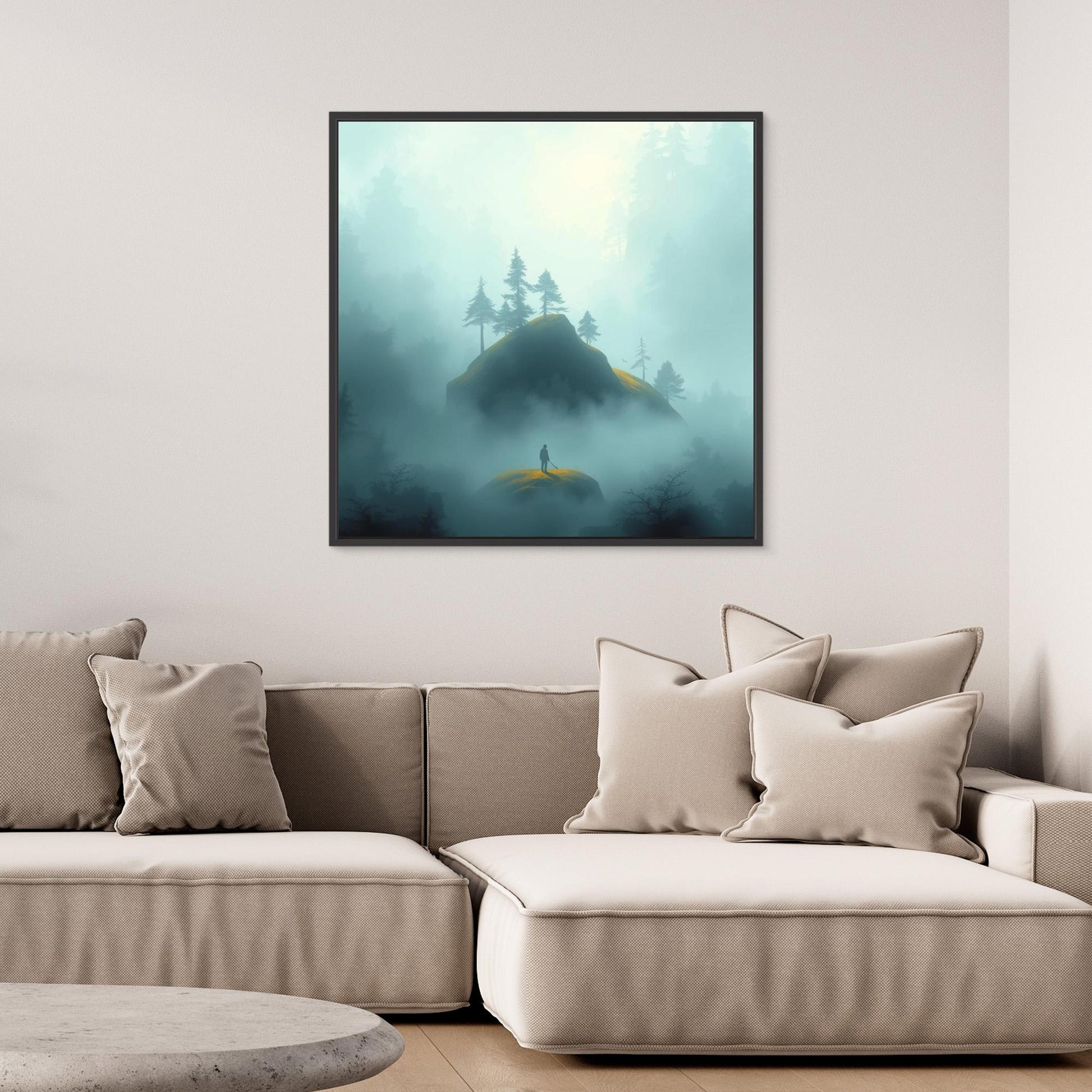 Echoes in the Mist – Minimalist Forest Landscape Canvas Wall Art