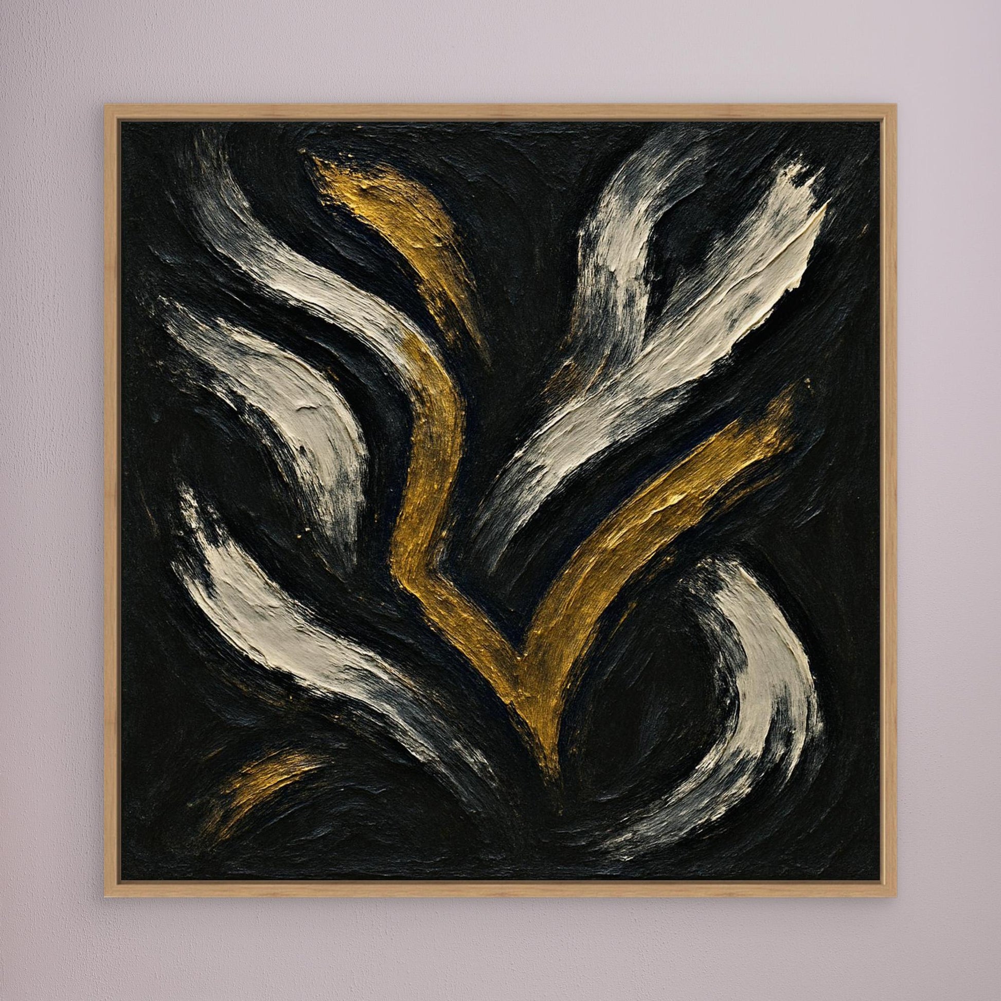 Gold and White Abstract Canvas Wall Art – Flowing Brush Design