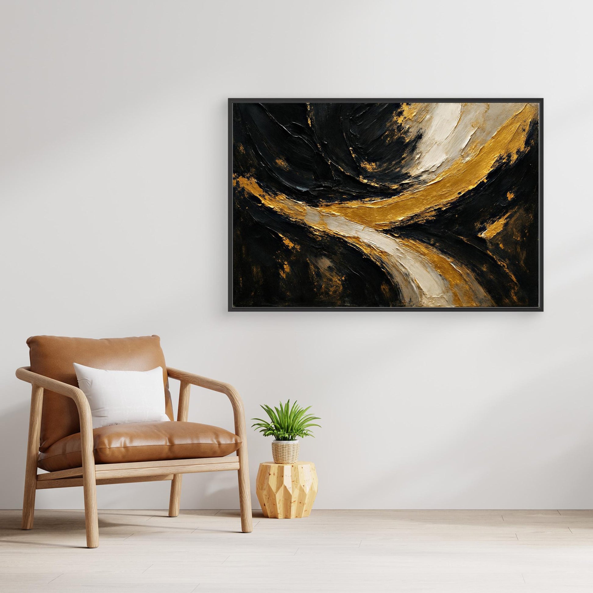 Gold and Black Abstract Canvas Wall Art – Luxury Textured Painting