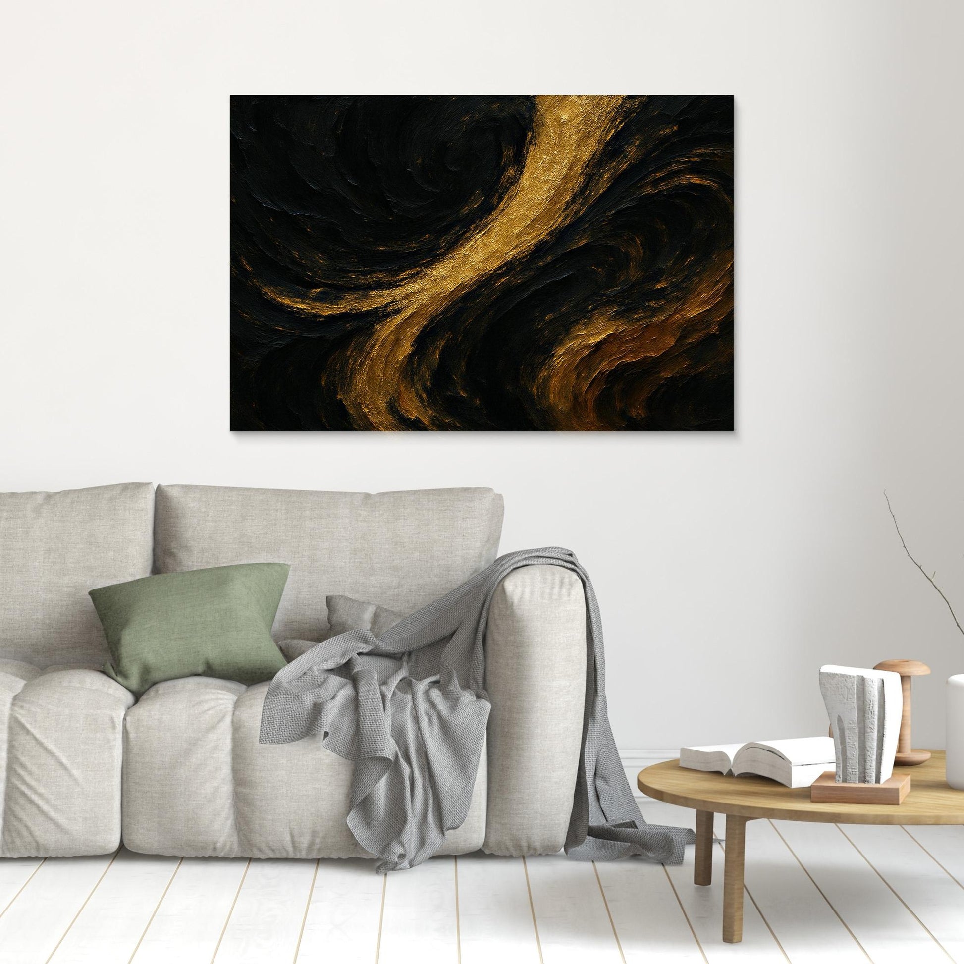 Gold and Black Abstract Canvas Wall Art – Luxury Textured Print