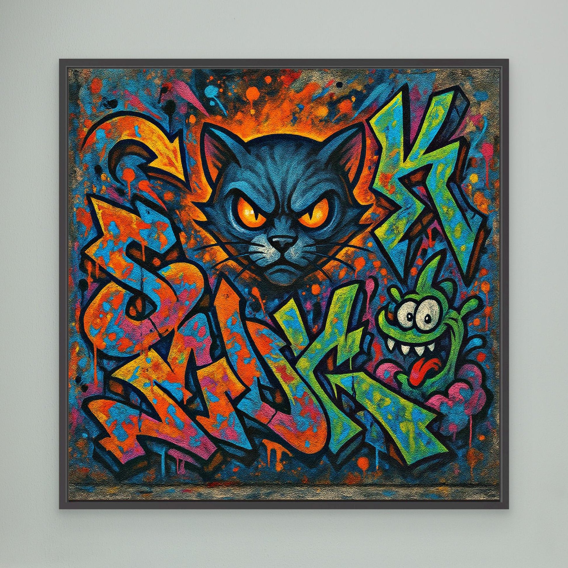 Fierce Feline – Urban Graffiti Cat Canvas Wall Art | Bold Street Art Print
