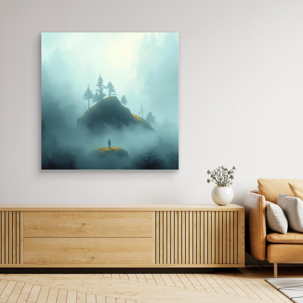 Echoes in the Mist – Minimalist Forest Landscape Canvas Wall Art