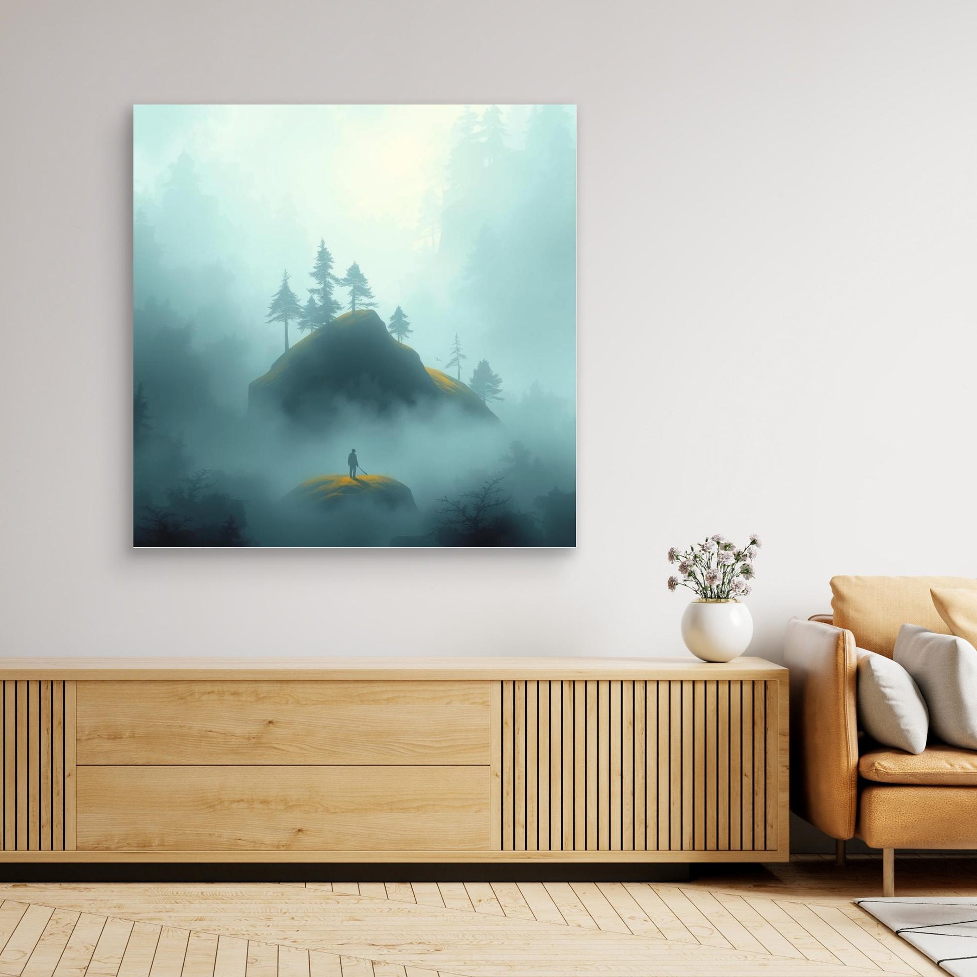 Echoes in the Mist – Minimalist Forest Landscape Canvas Wall Art