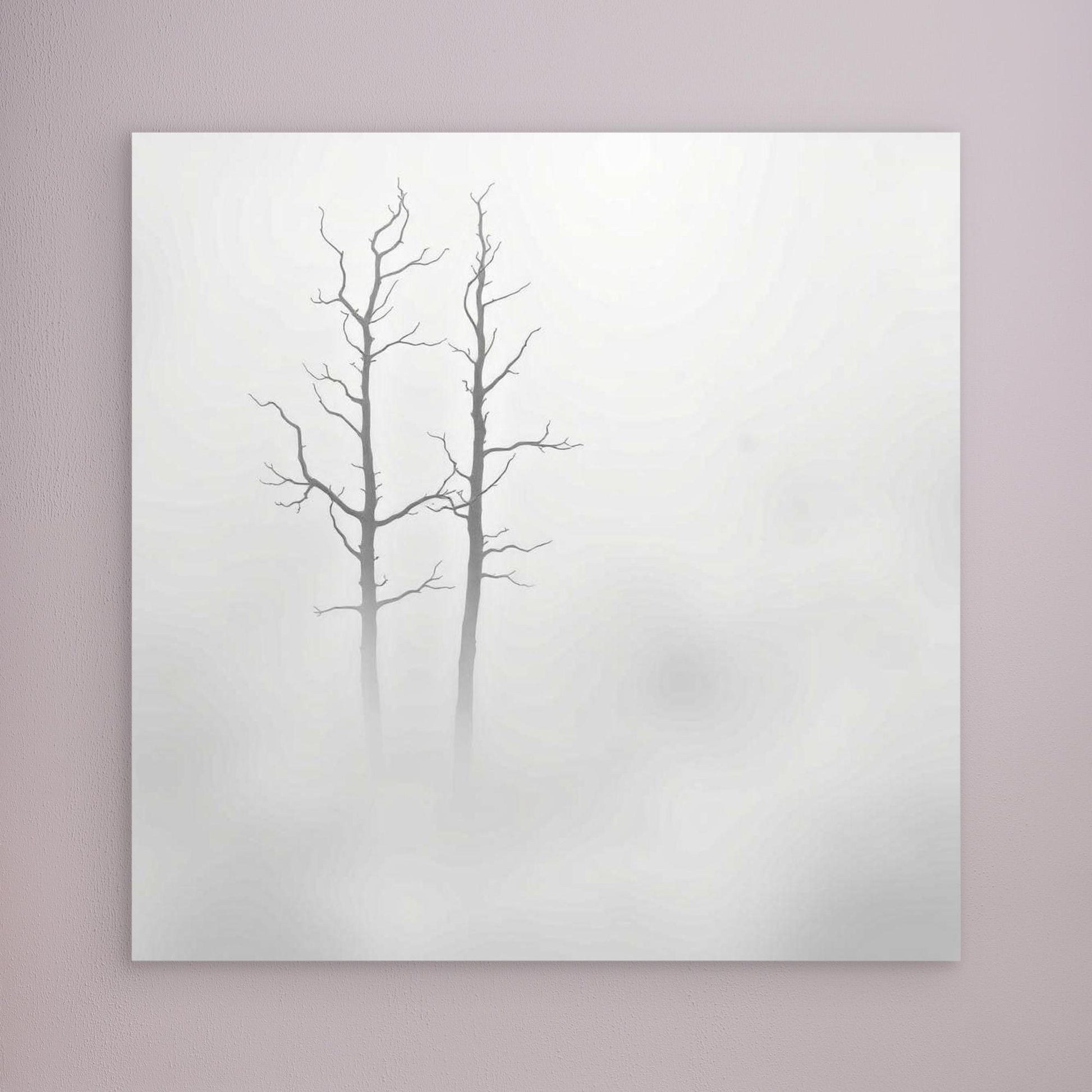 Echoes in the Fog – Minimalist Black and White Nature Canvas Art | Misty Trees Wall Decor