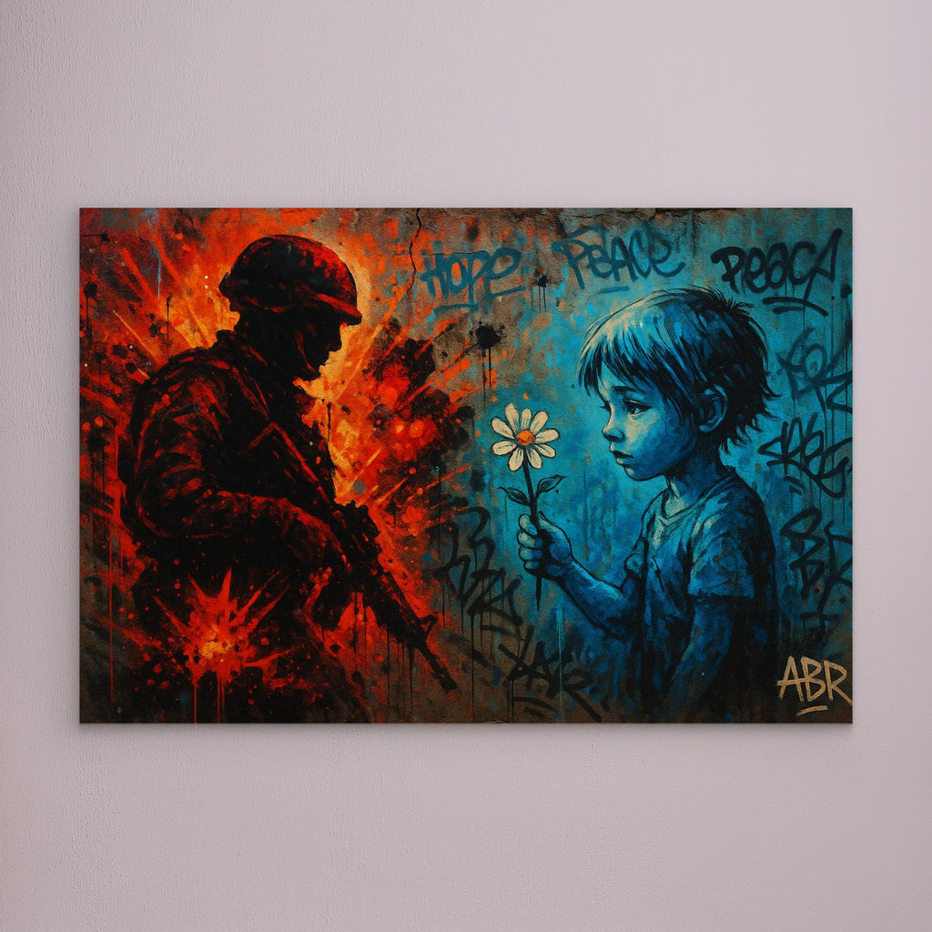 Peace vs War Canvas Wall Art – Graffiti Style Statement Print
