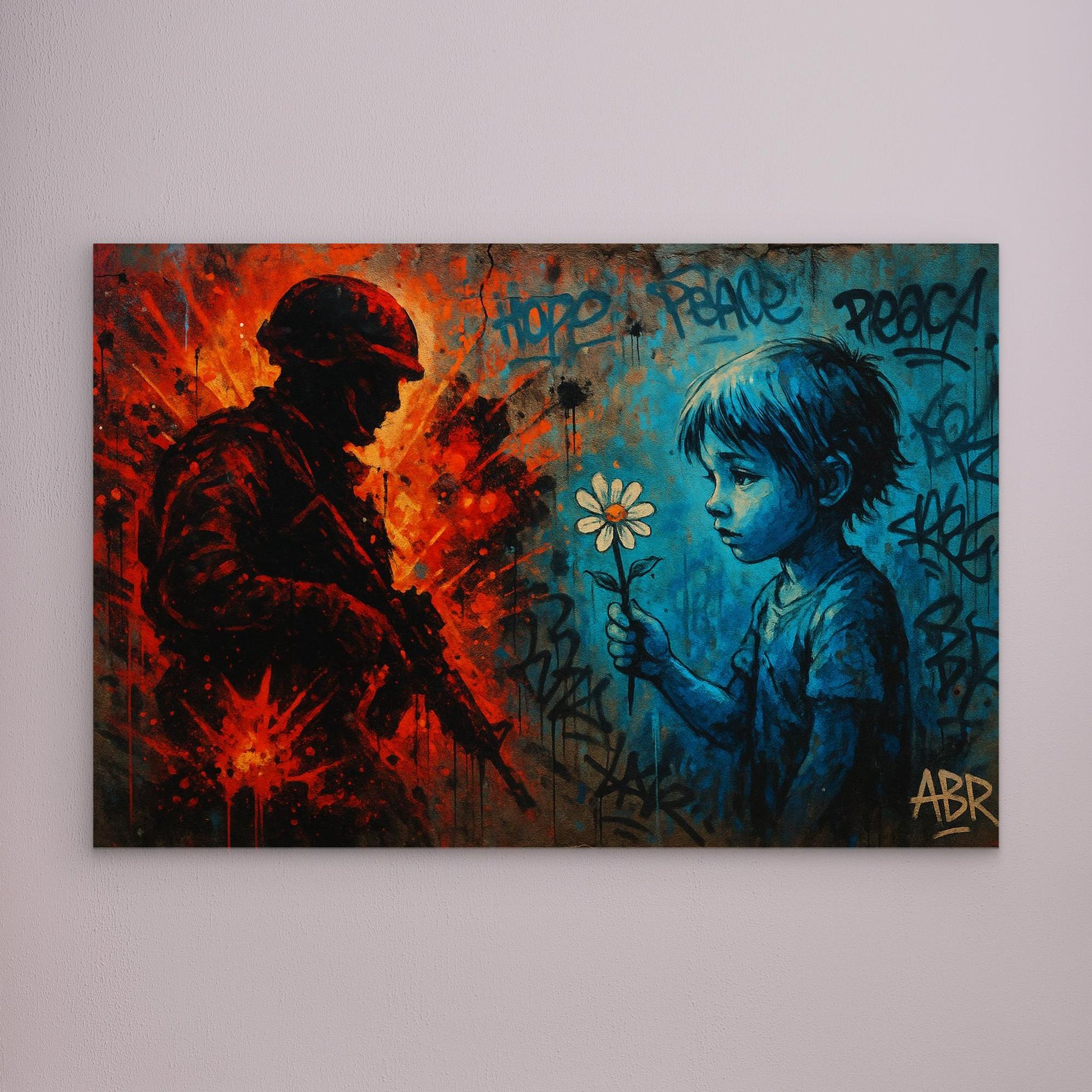 Peace vs War Canvas Wall Art – Graffiti Style Statement Print