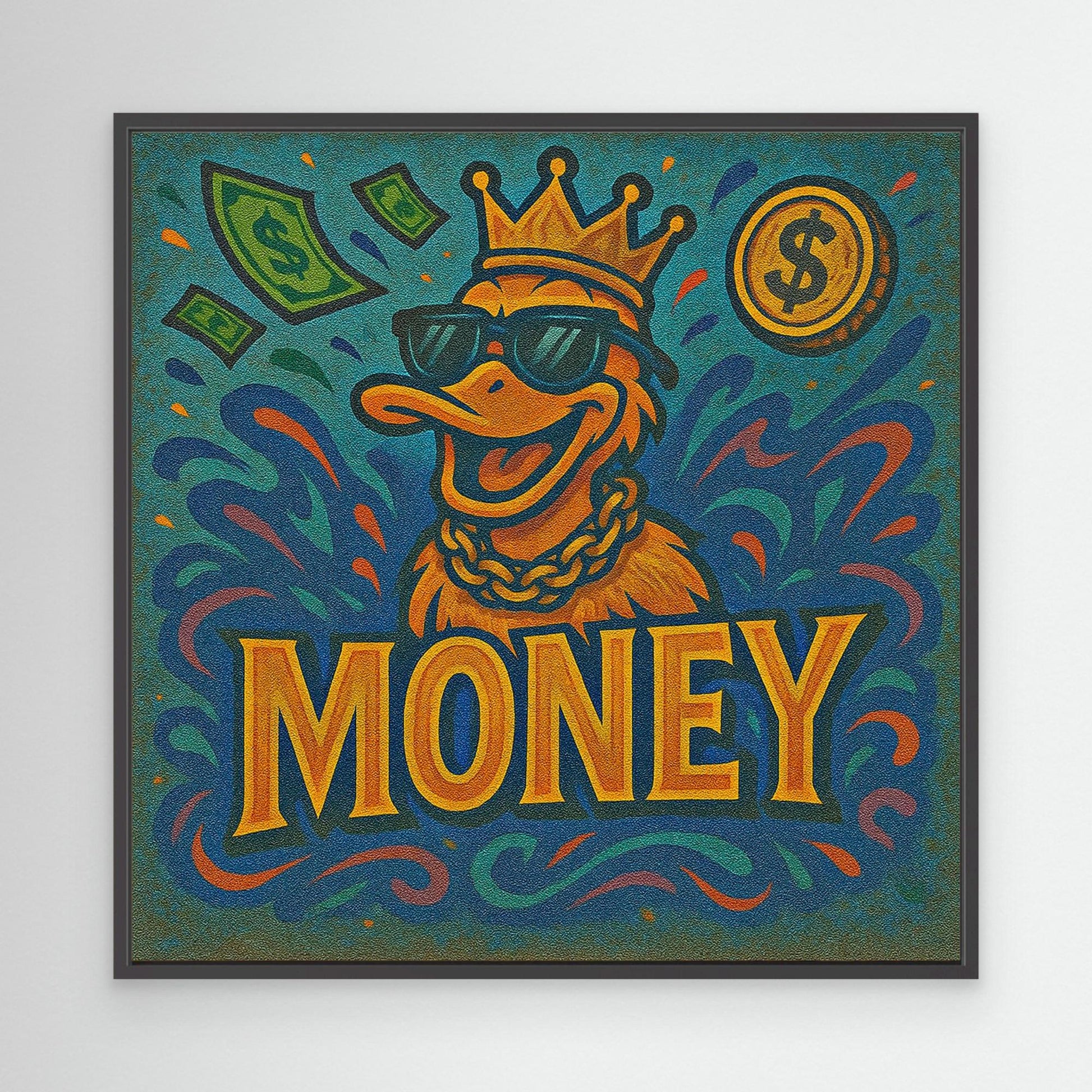 Rich Duck Vibes – Graffiti Style Money Art Print on Canvas | Hip-Hop Street Art Wall Decor