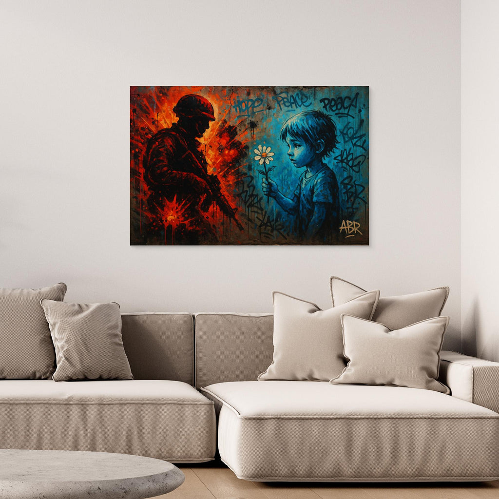 Peace vs War Canvas Wall Art – Graffiti Style Statement Print