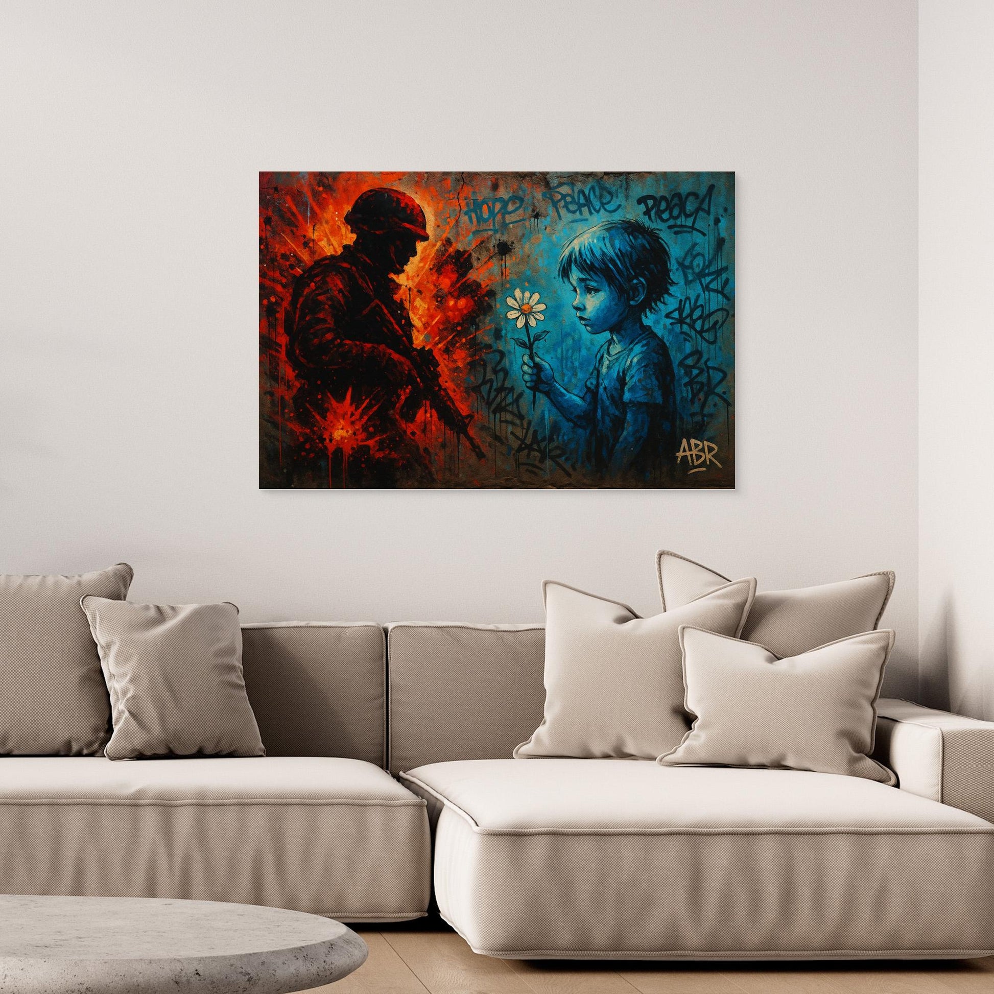 Peace vs War Canvas Wall Art – Graffiti Style Statement Print