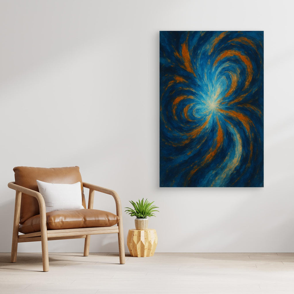Blue and Orange Abstract Canvas Wall Art – Swirling Energy Print