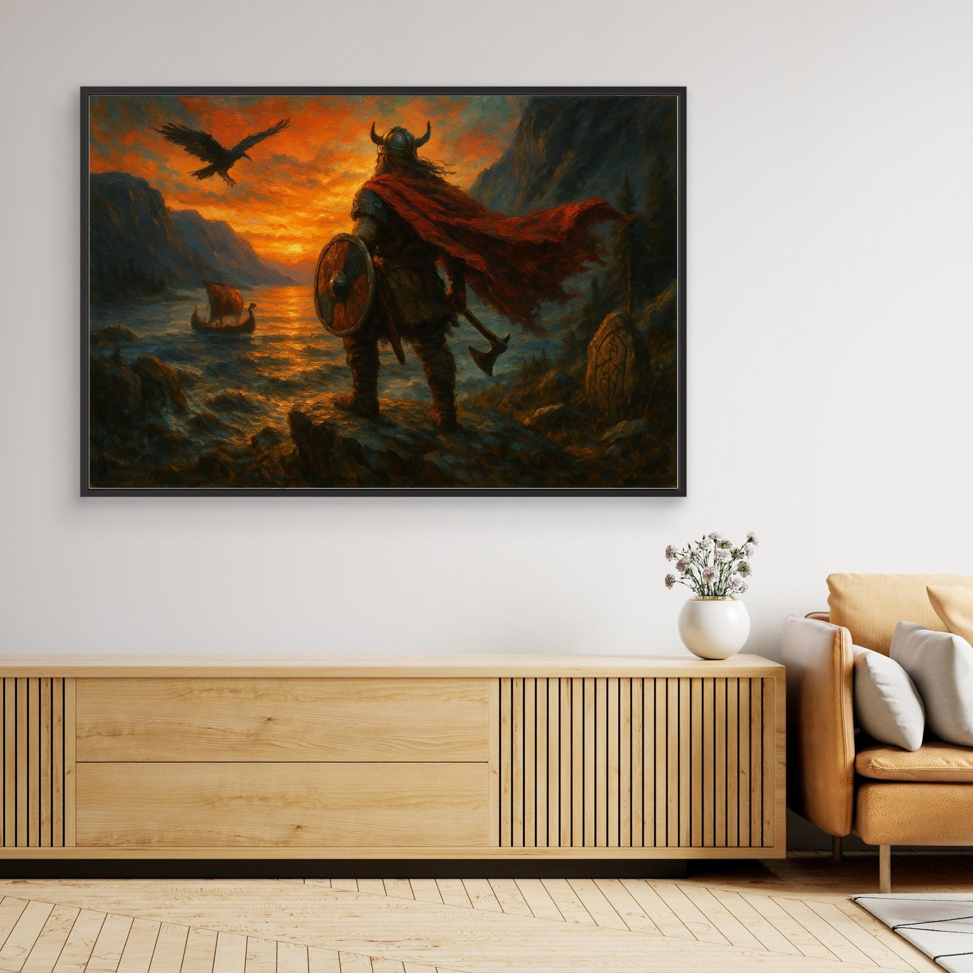 Viking Warrior Sunset Canvas Wall Art