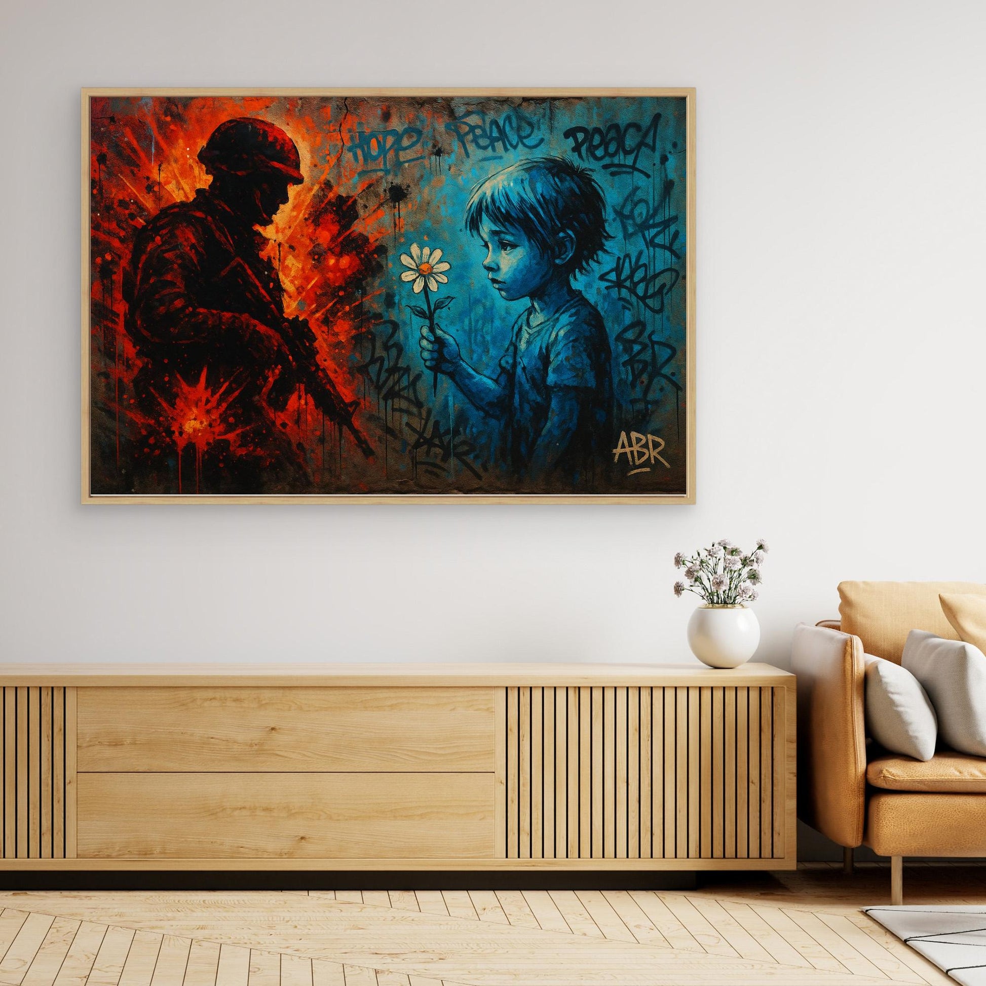 Peace vs War Canvas Wall Art – Graffiti Style Statement Print