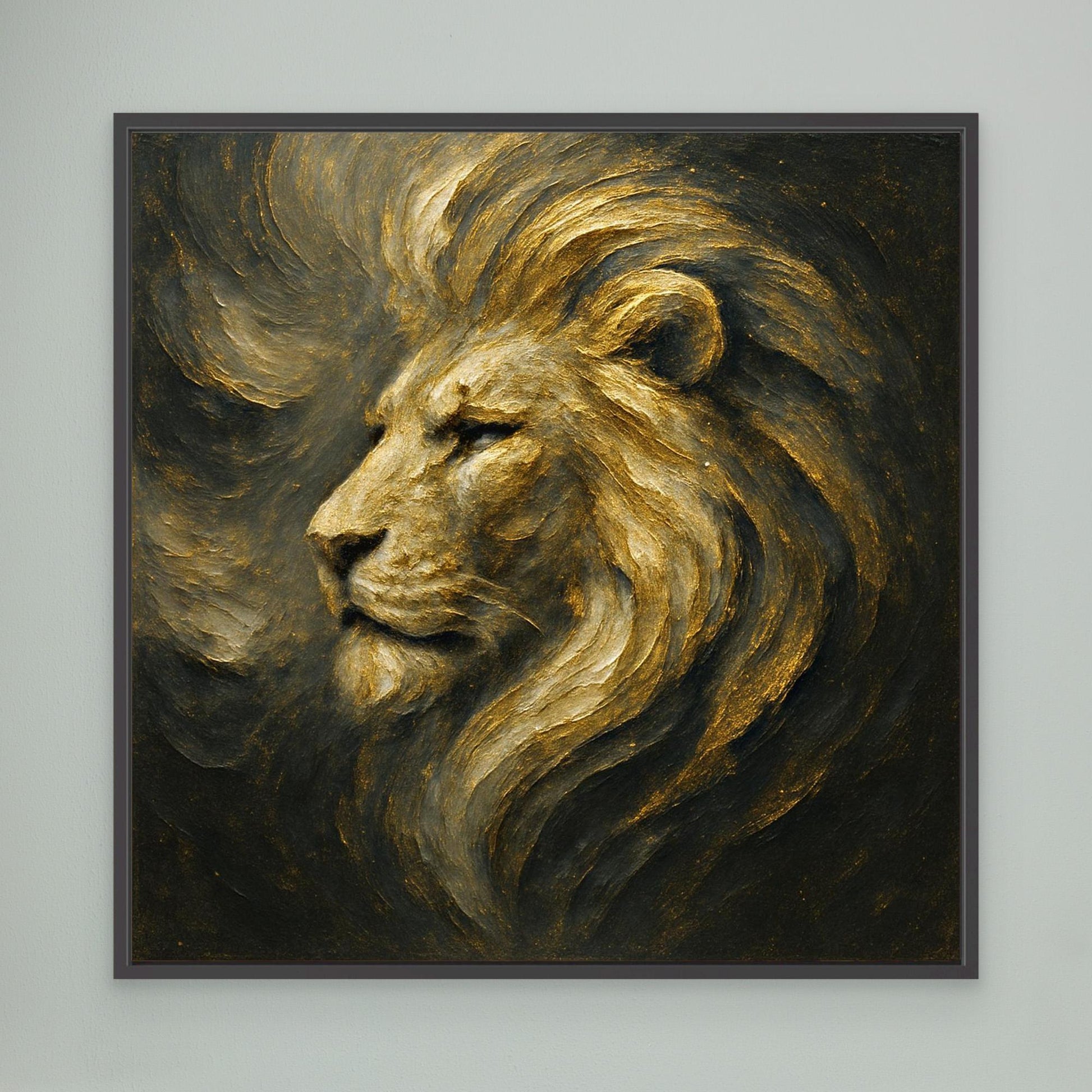 Golden Lion Canvas Wall Art – Regal Abstract Animal Print