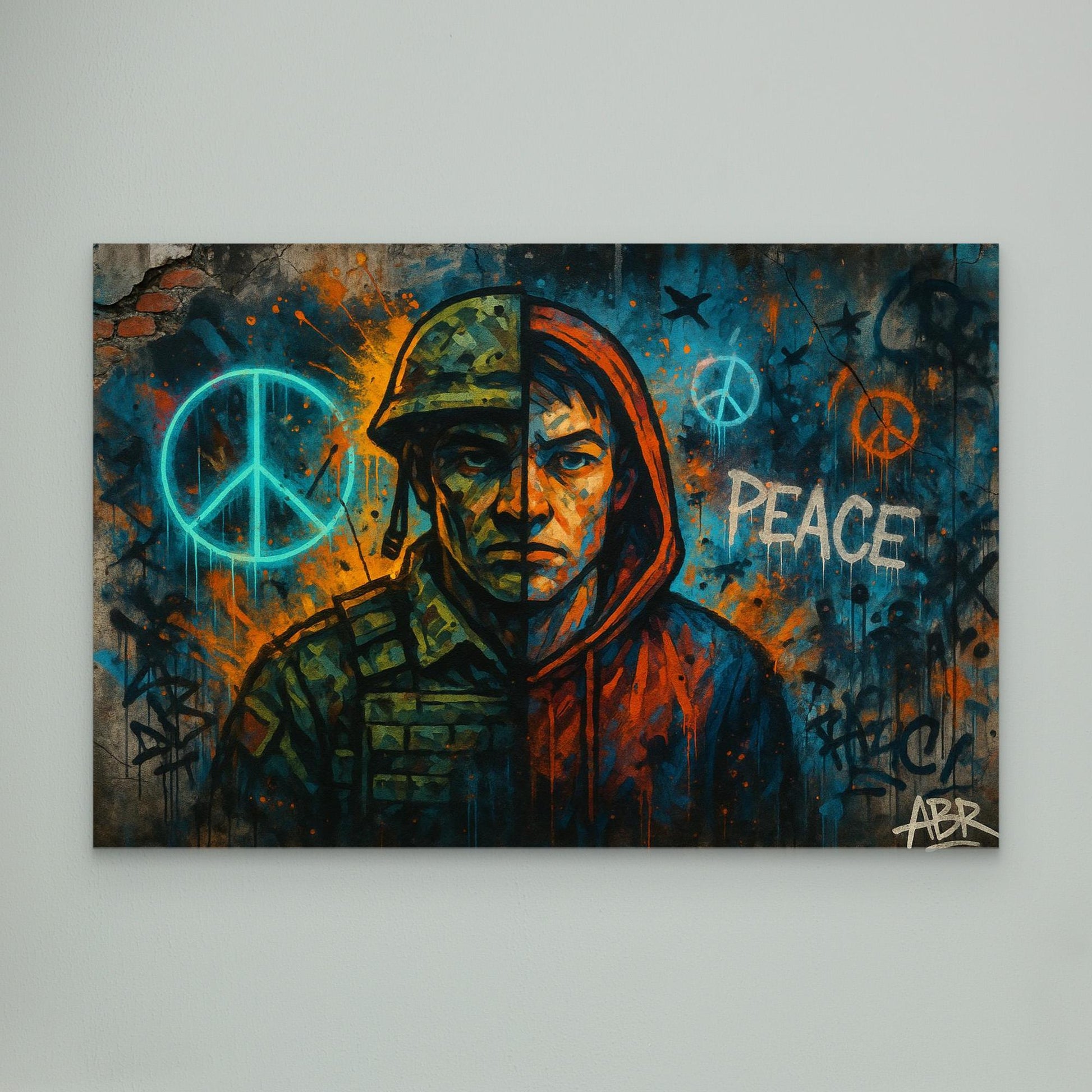 Peace and War Street Art Canvas – Urban Graffiti Wall Print