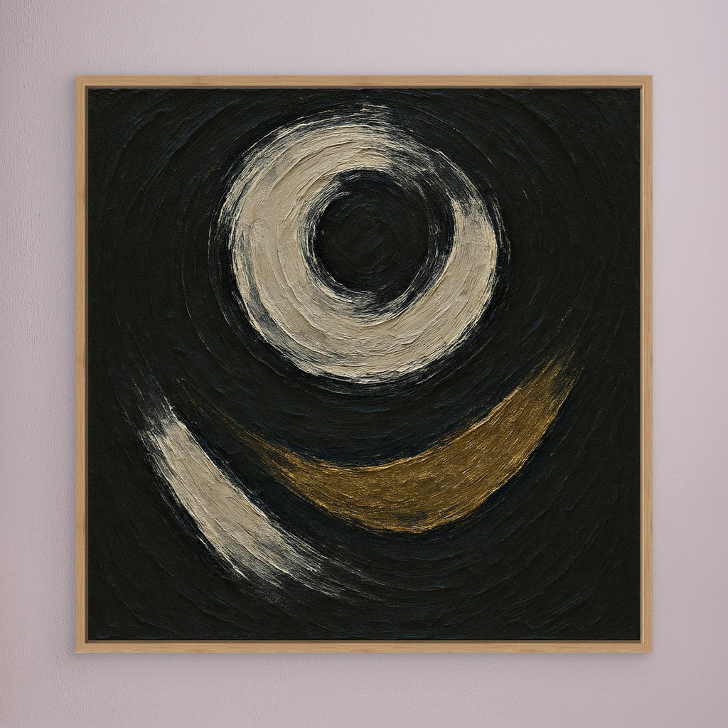 Abstract Circle Canvas Wall Art – Textured Black and Gold Print