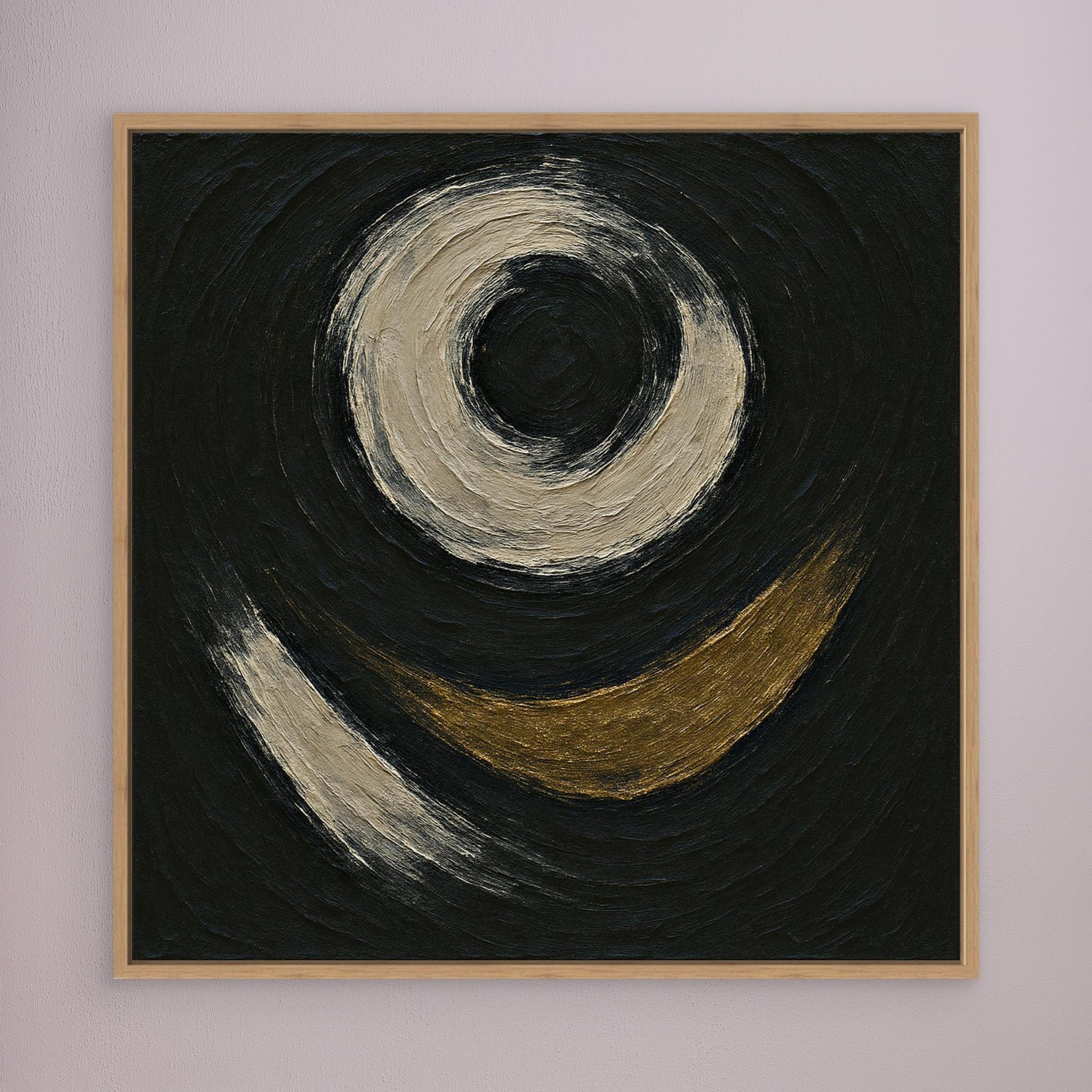 Abstract Circle Canvas Wall Art – Textured Black and Gold Print