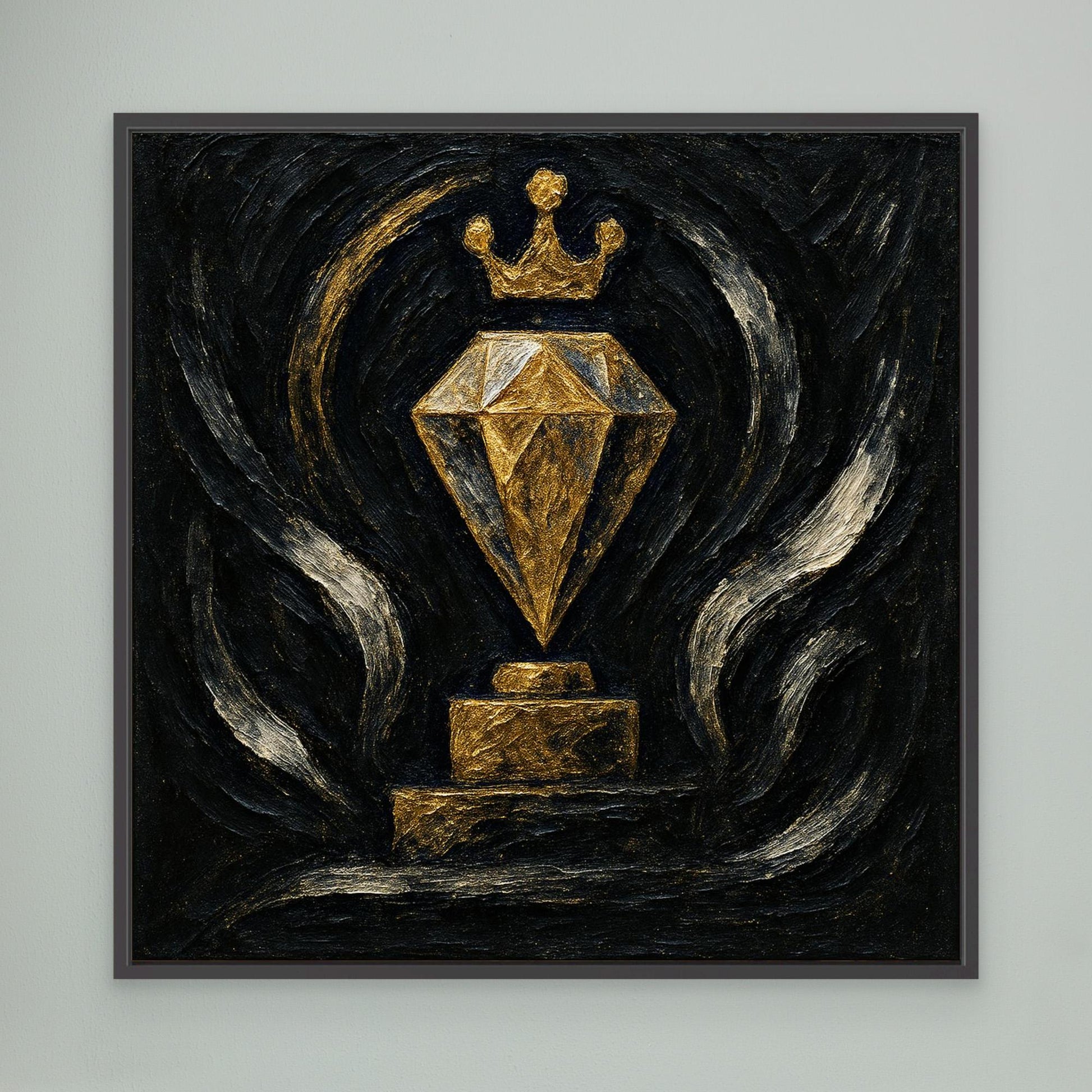 Gold Crowned Diamond – Abstract Canvas Wall Art in Black & Gold
