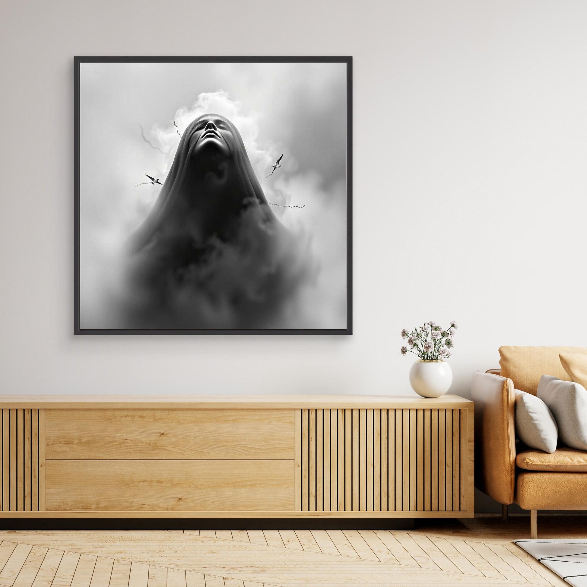 Ascension Through the Storm – Surreal Black and White Canvas Wall Art