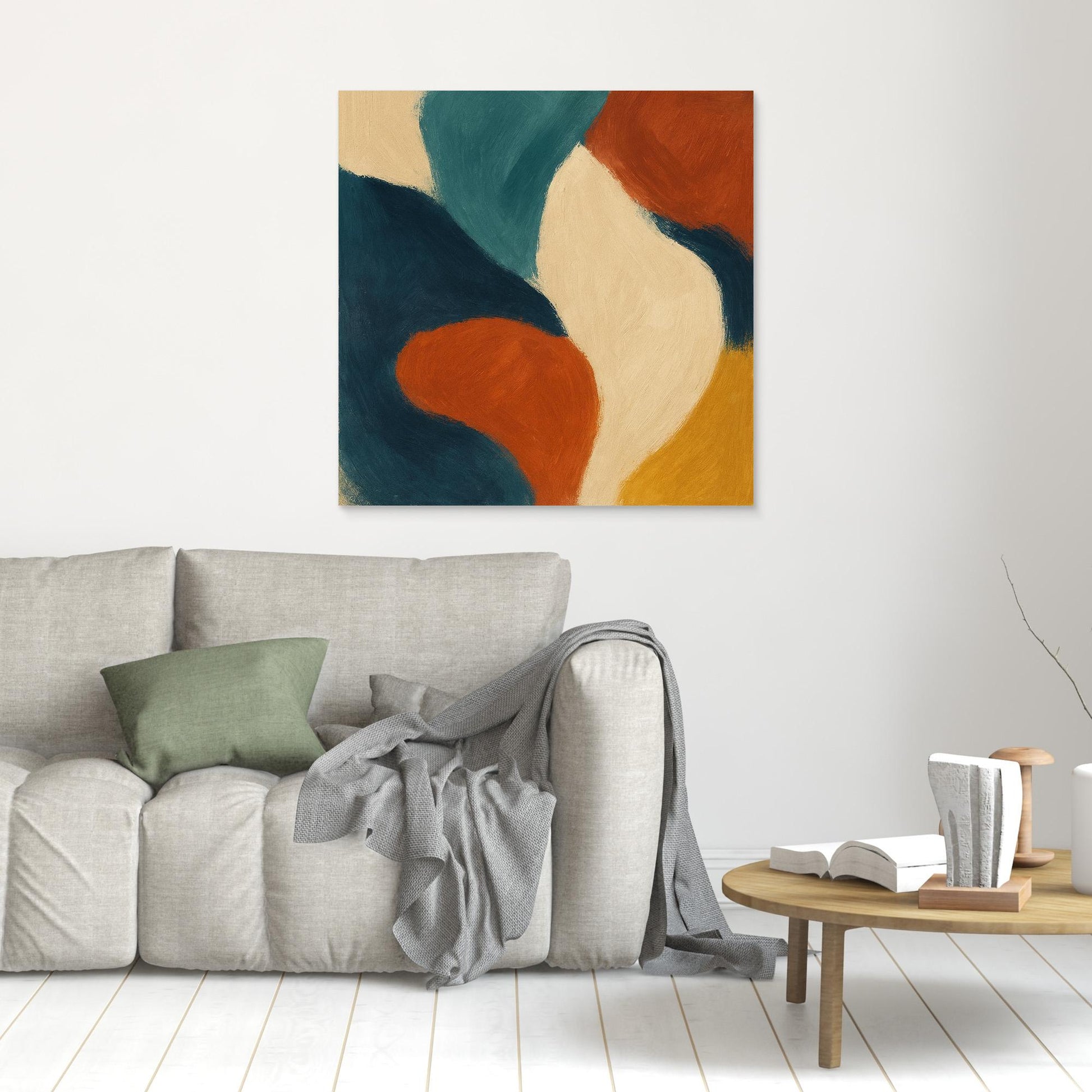 Modern Abstract Canvas Wall Art – Terracotta, Teal & Beige Composition