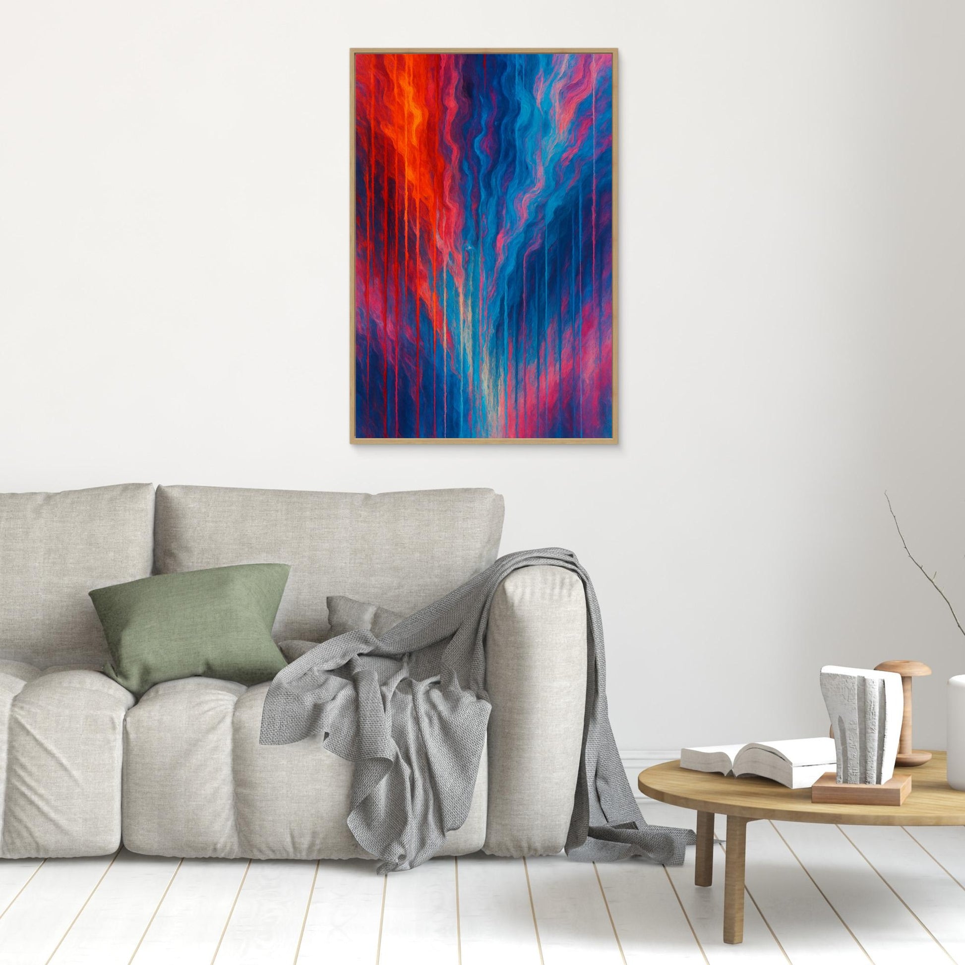 Red and Blue Abstract Canvas Wall Art – Modern Color Flow Print