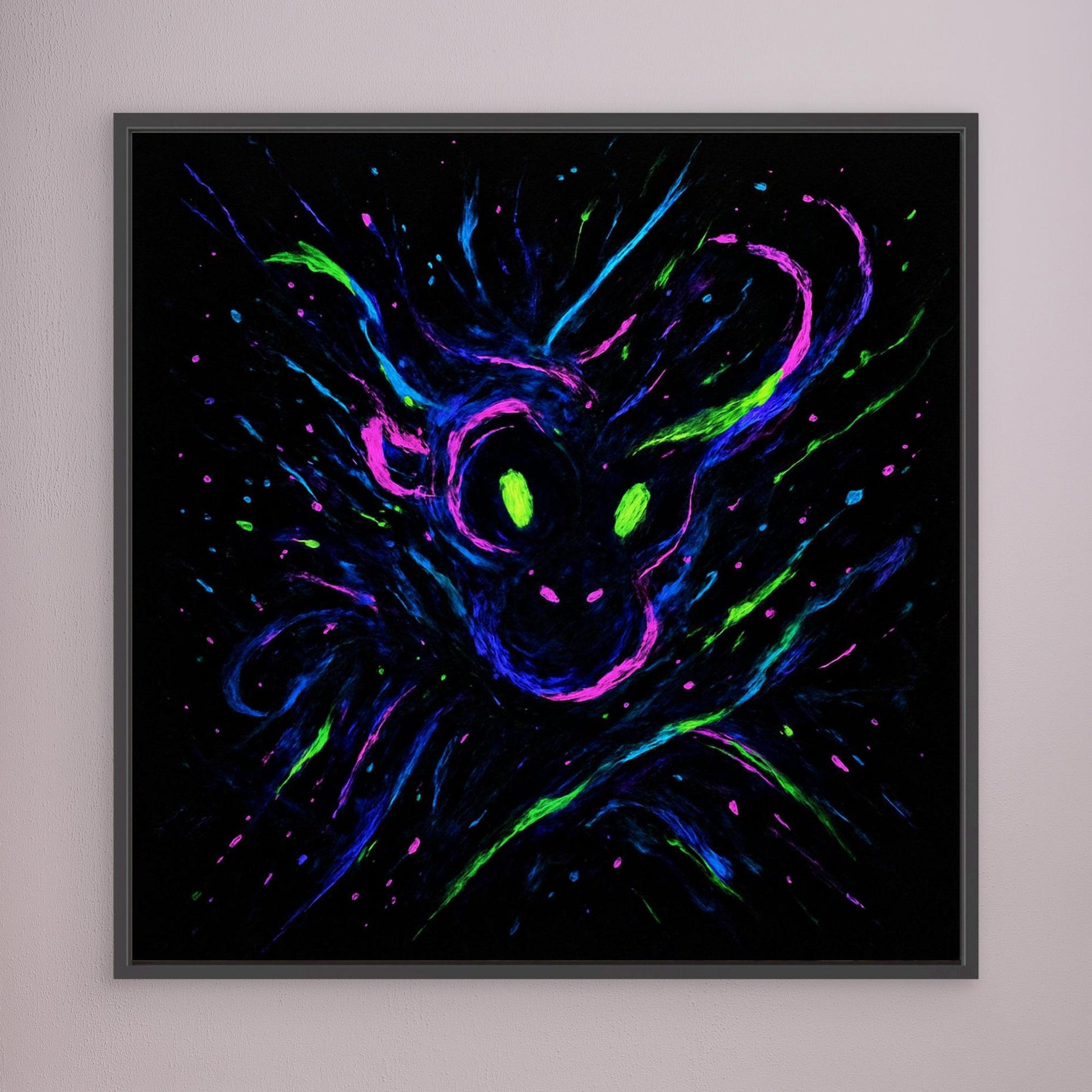 Neon Ape Spirit – Abstract Galactic Glow Canvas Wall Art | UV Reactive Alien Monkey Art Print