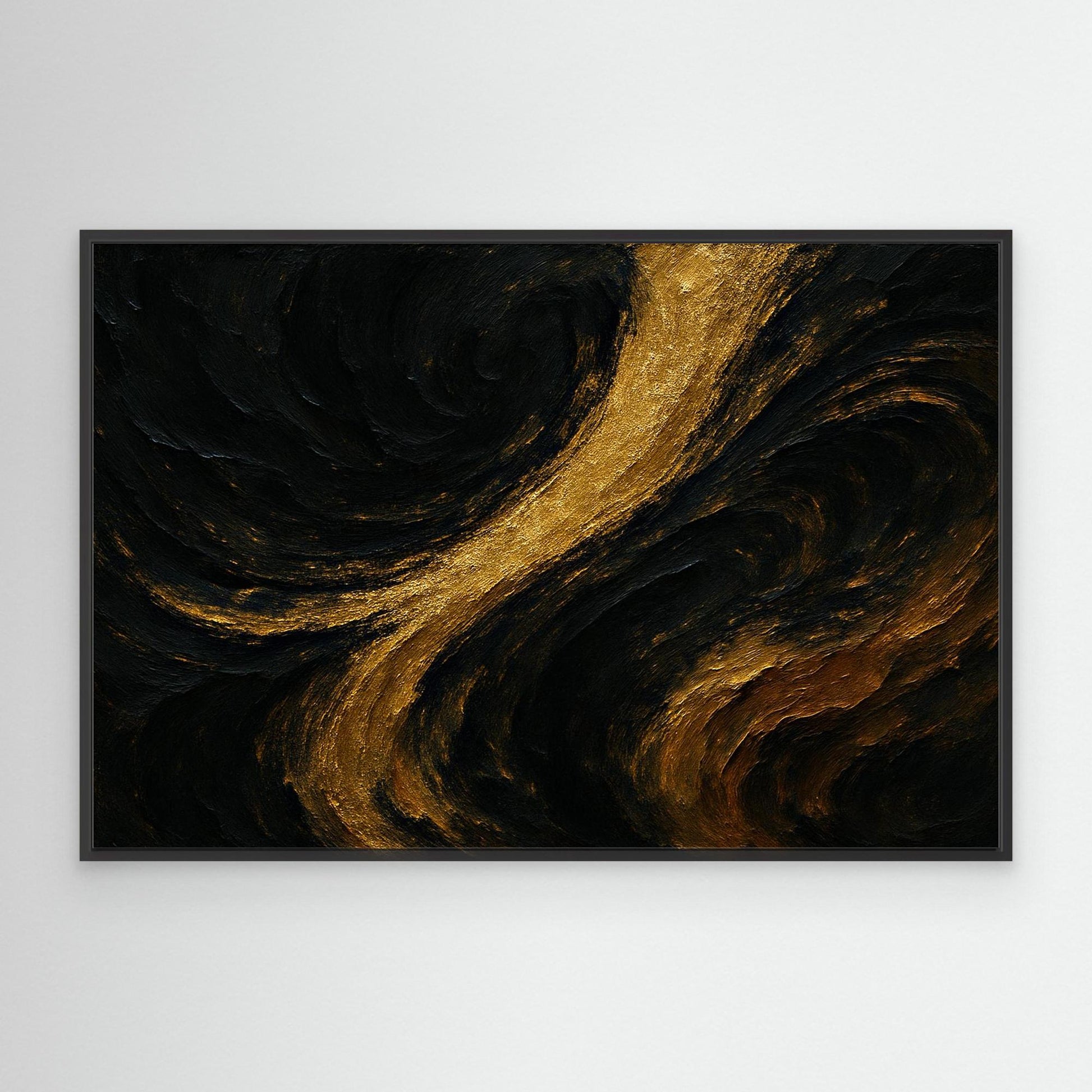Gold and Black Abstract Canvas Wall Art – Luxury Textured Print
