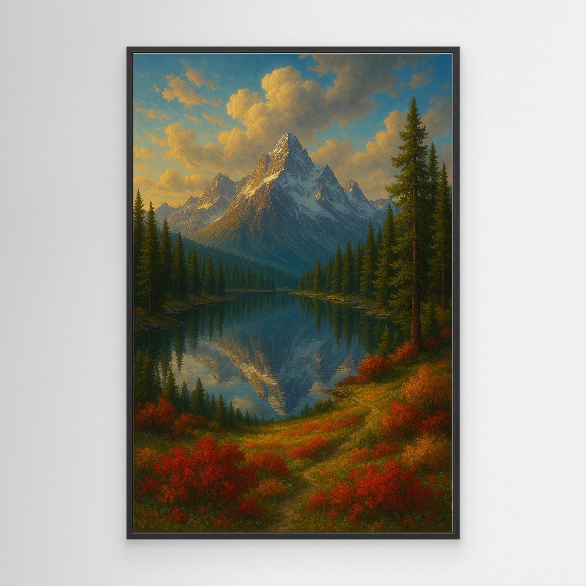 Mountain Reflection Canvas Wall Art – Autumn Forest Landscape Print