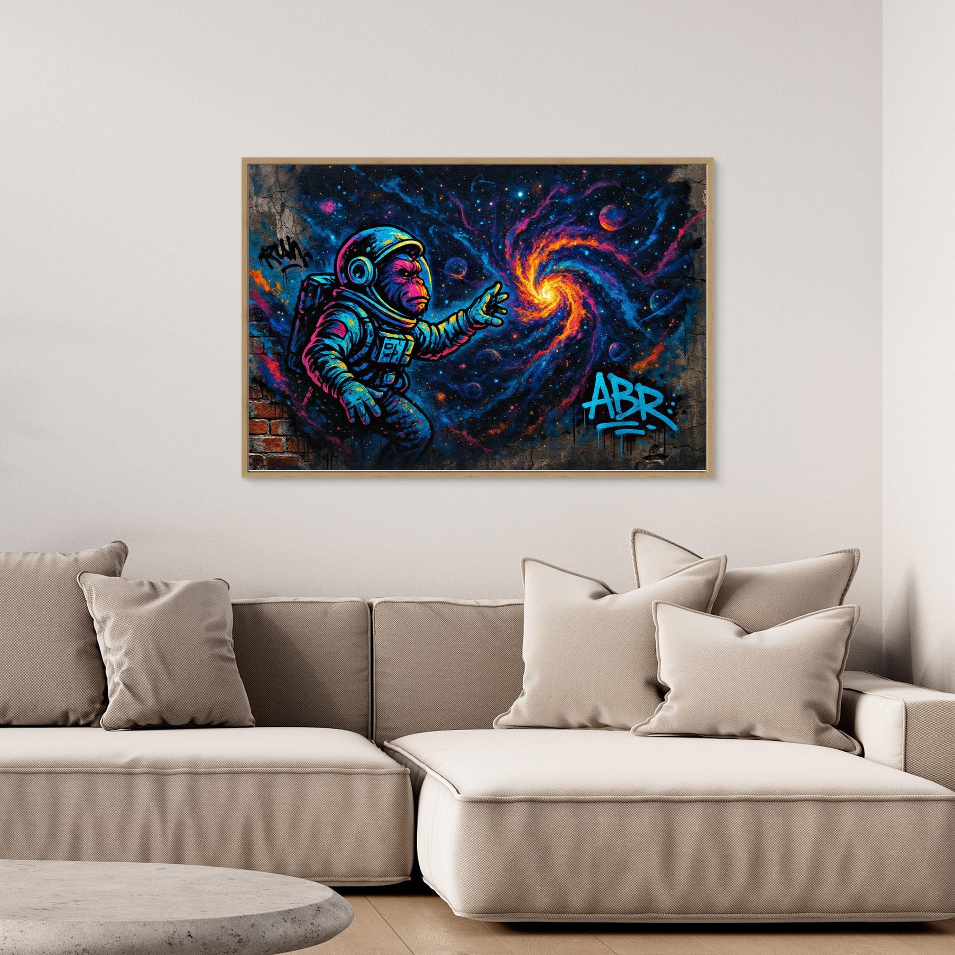 Astronaut Ape Canvas Wall Art – Neon Space Graffiti Print