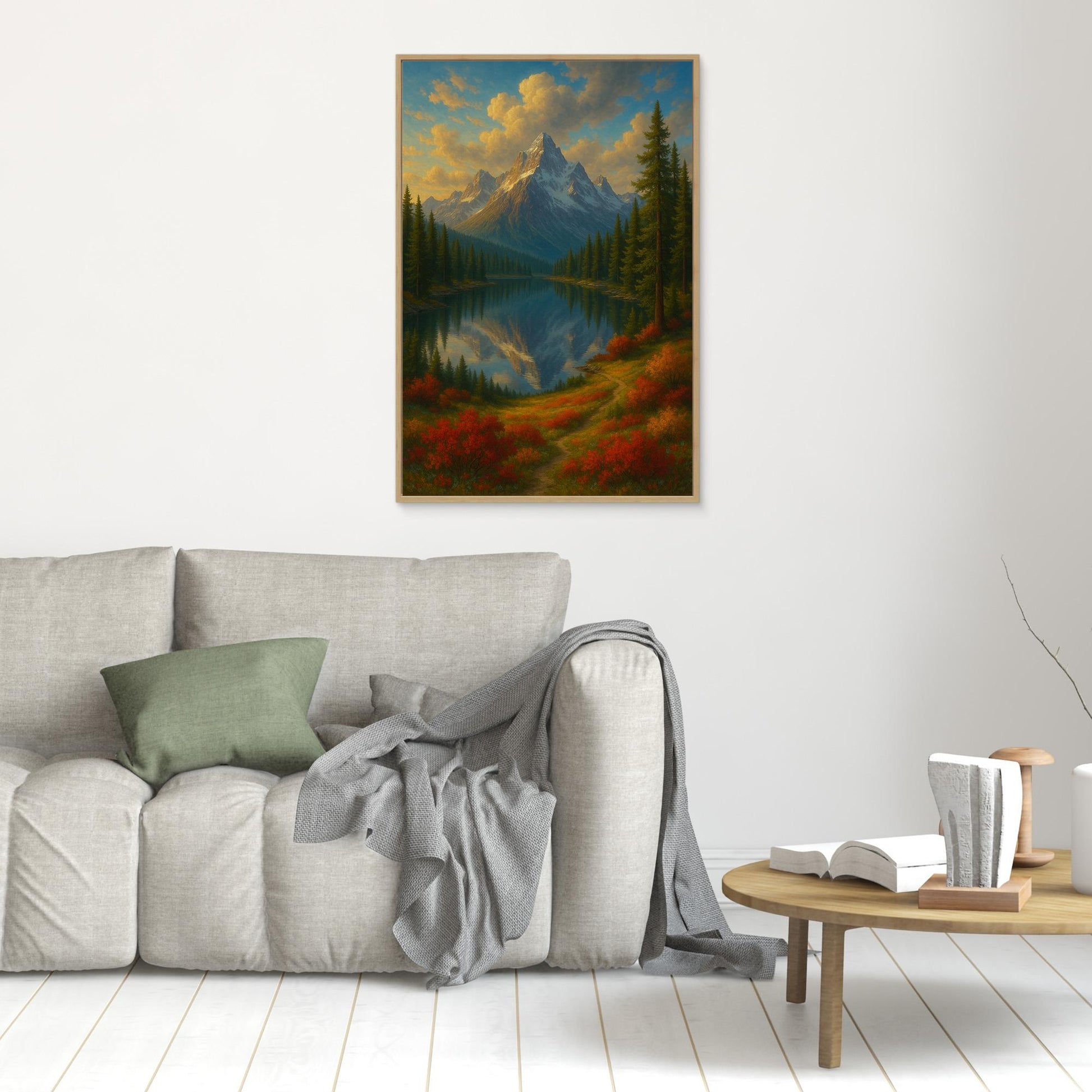 Mountain Reflection Canvas Wall Art – Autumn Forest Landscape Print