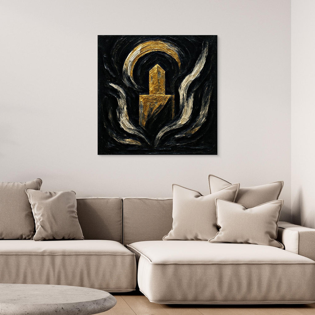 Abstract Monument Canvas Wall Art in Black and Gold