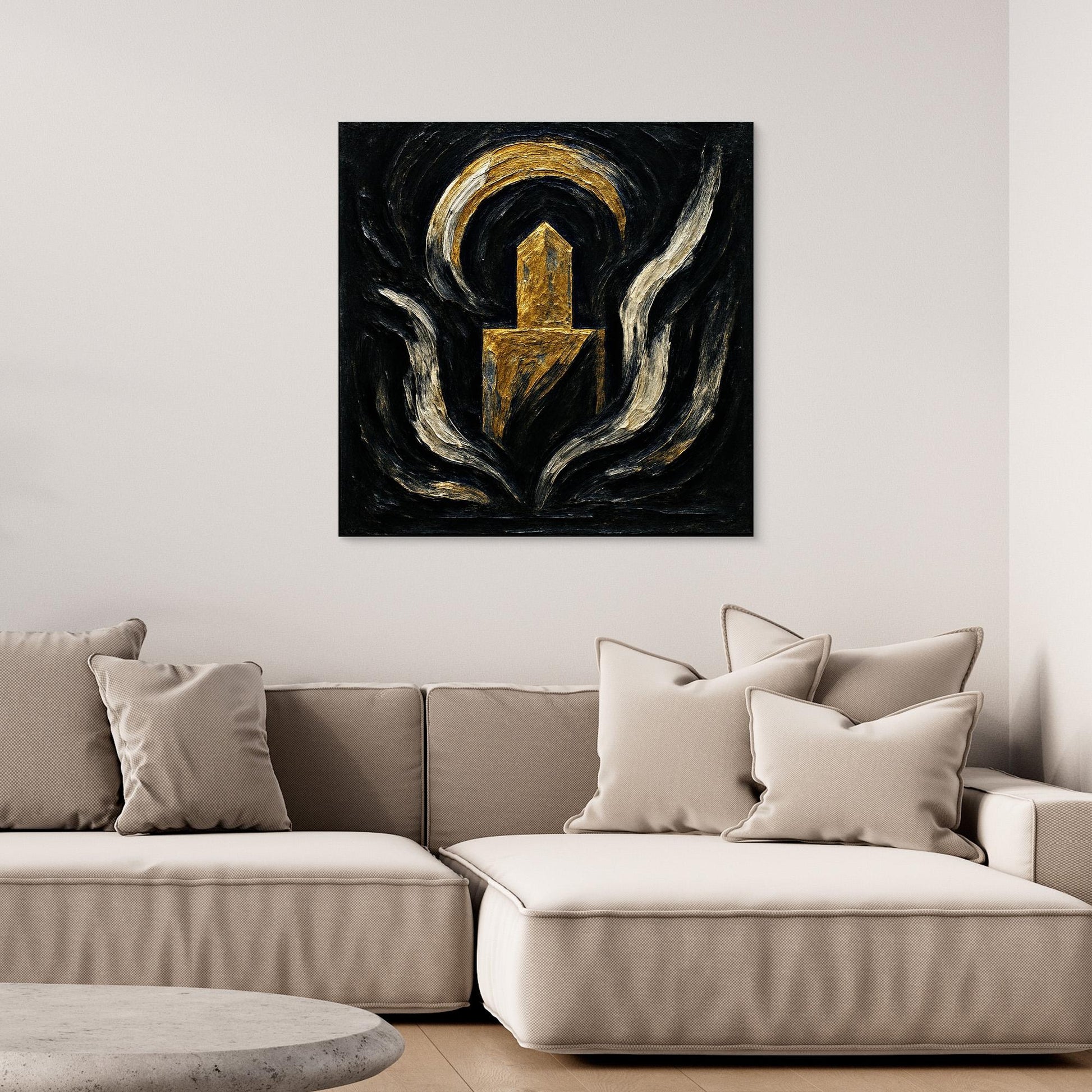 Abstract Monument Canvas Wall Art in Black and Gold