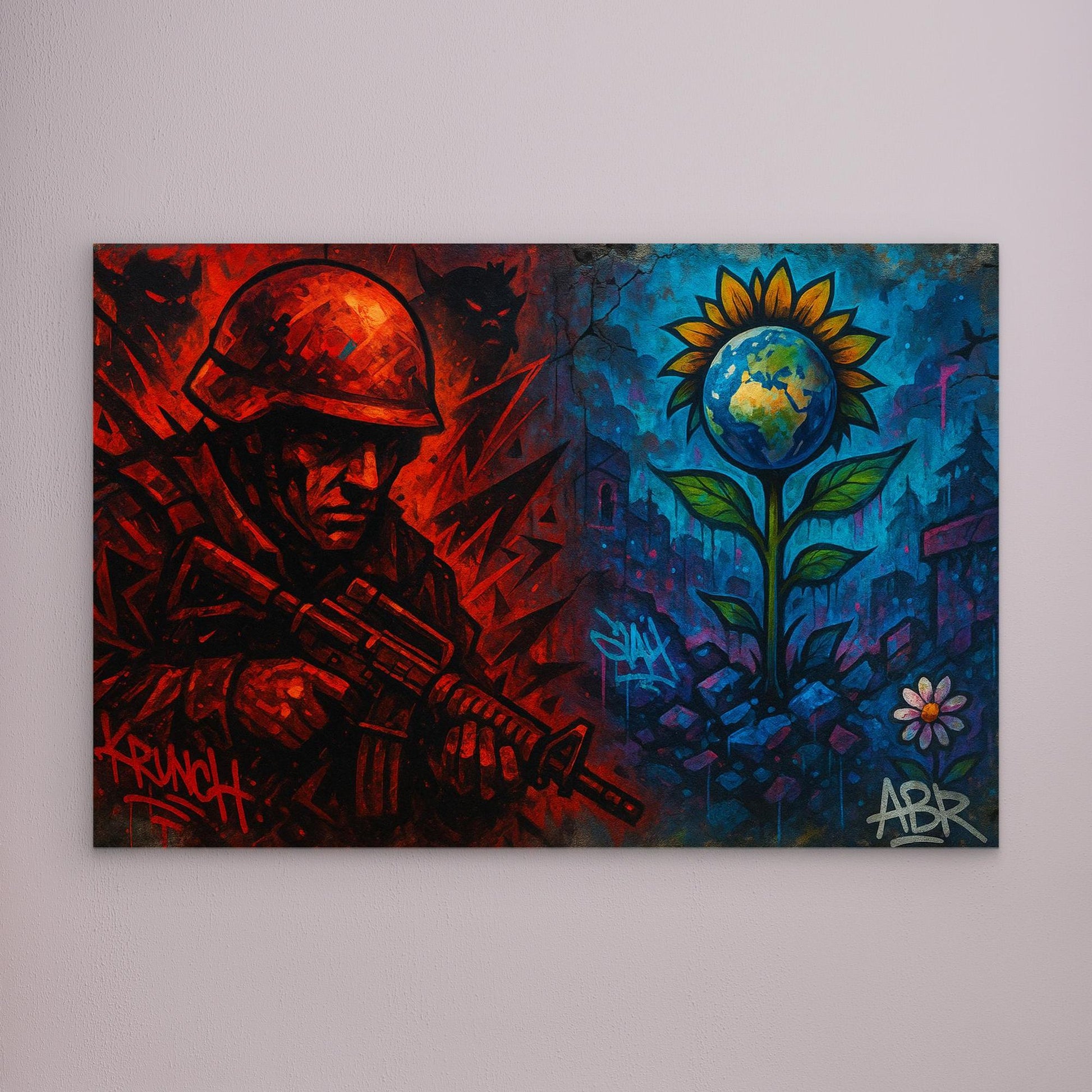 War and Peace Graffiti Canvas Wall Art