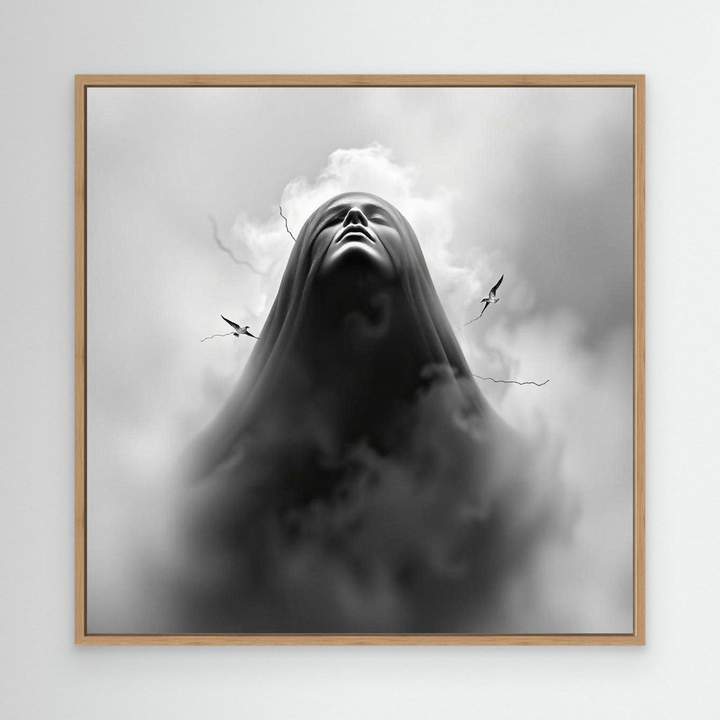Ascension Through the Storm – Surreal Black and White Canvas Wall Art