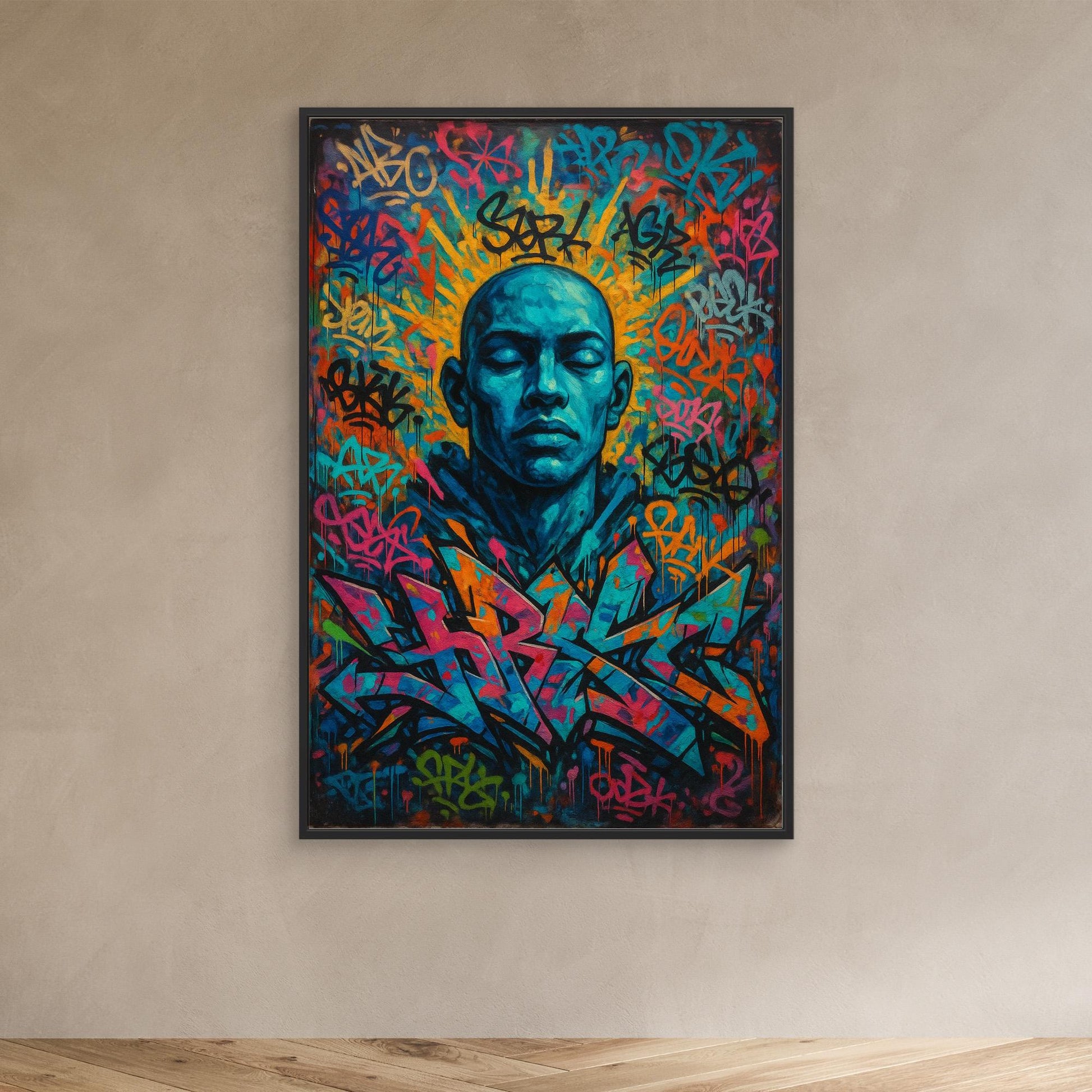 Urban Soul Expression – Vibrant Graffiti Portrait Canvas Wall Art