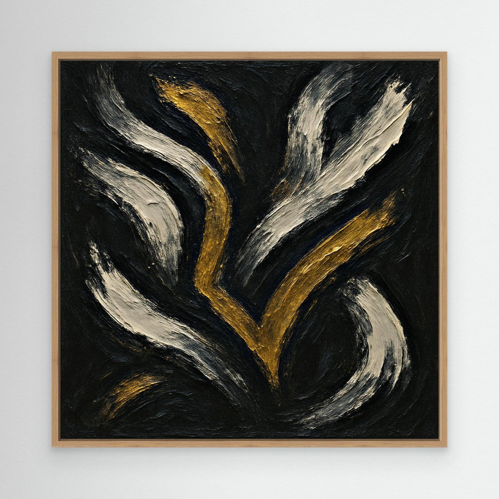 Gold and White Abstract Canvas Wall Art – Flowing Brush Design