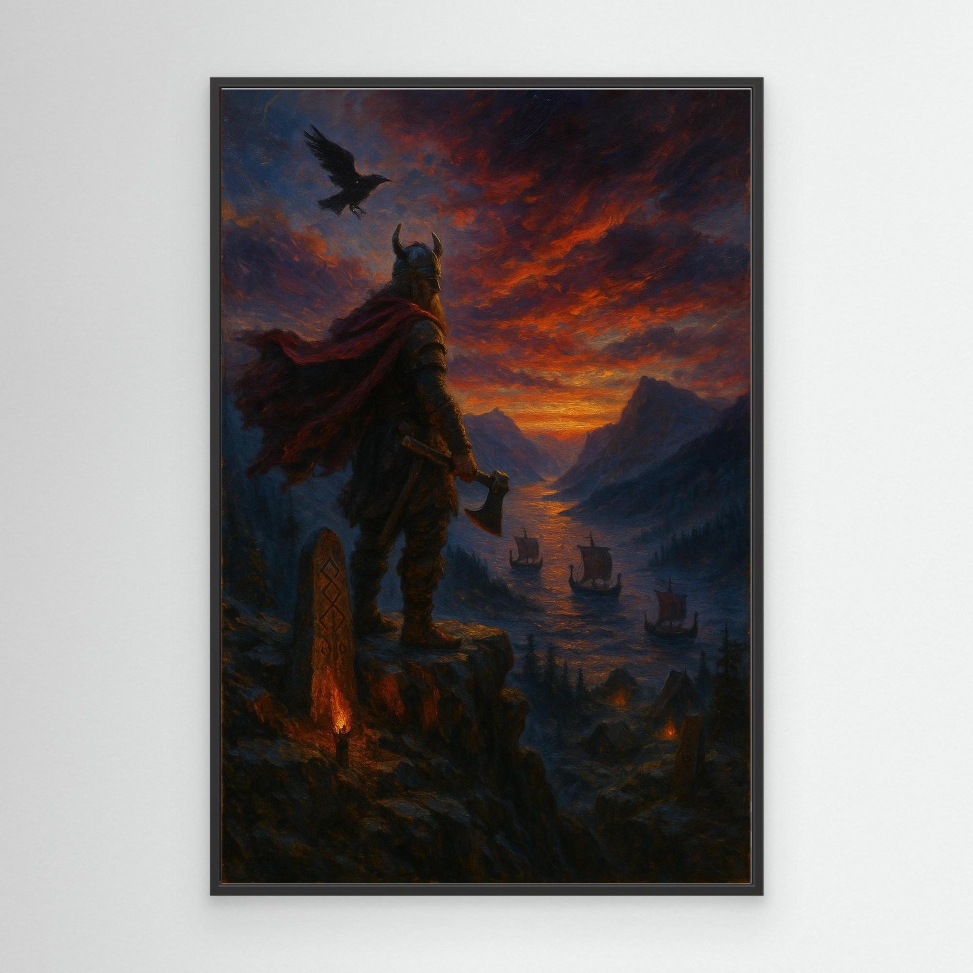 Viking Warrior Canvas Wall Art – Norse Sunset Print