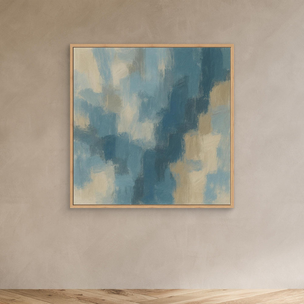 Ocean Drift – Modern Blue and Beige Abstract Canvas Print