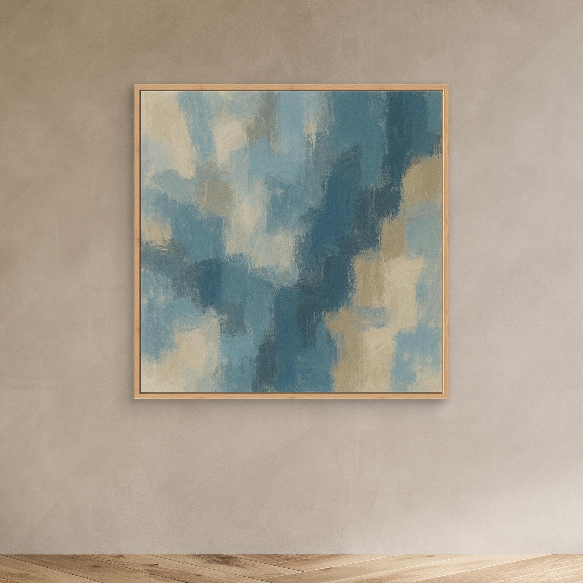 Ocean Drift – Modern Blue and Beige Abstract Canvas Print