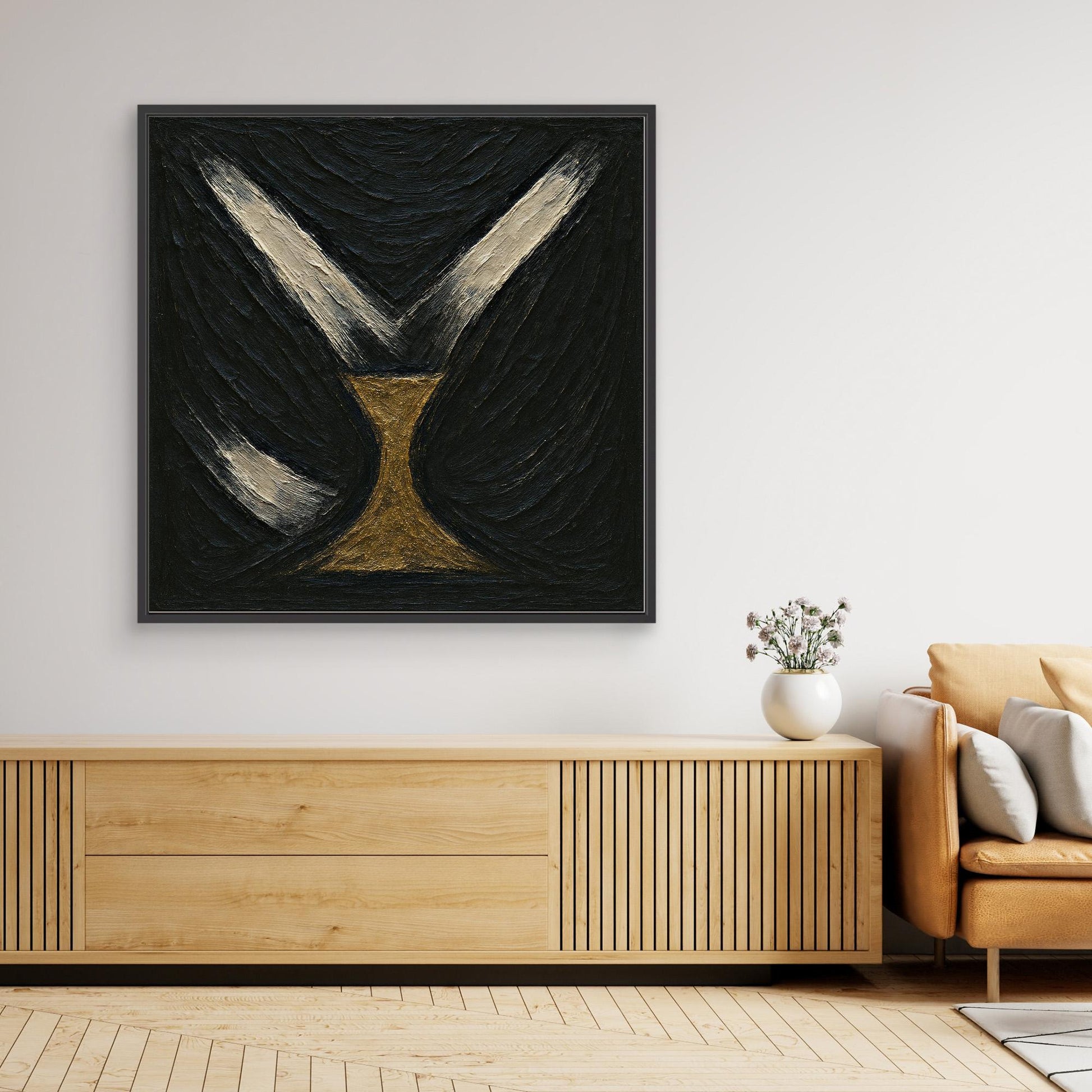 Golden Abstract Hourglass Canvas Wall Art