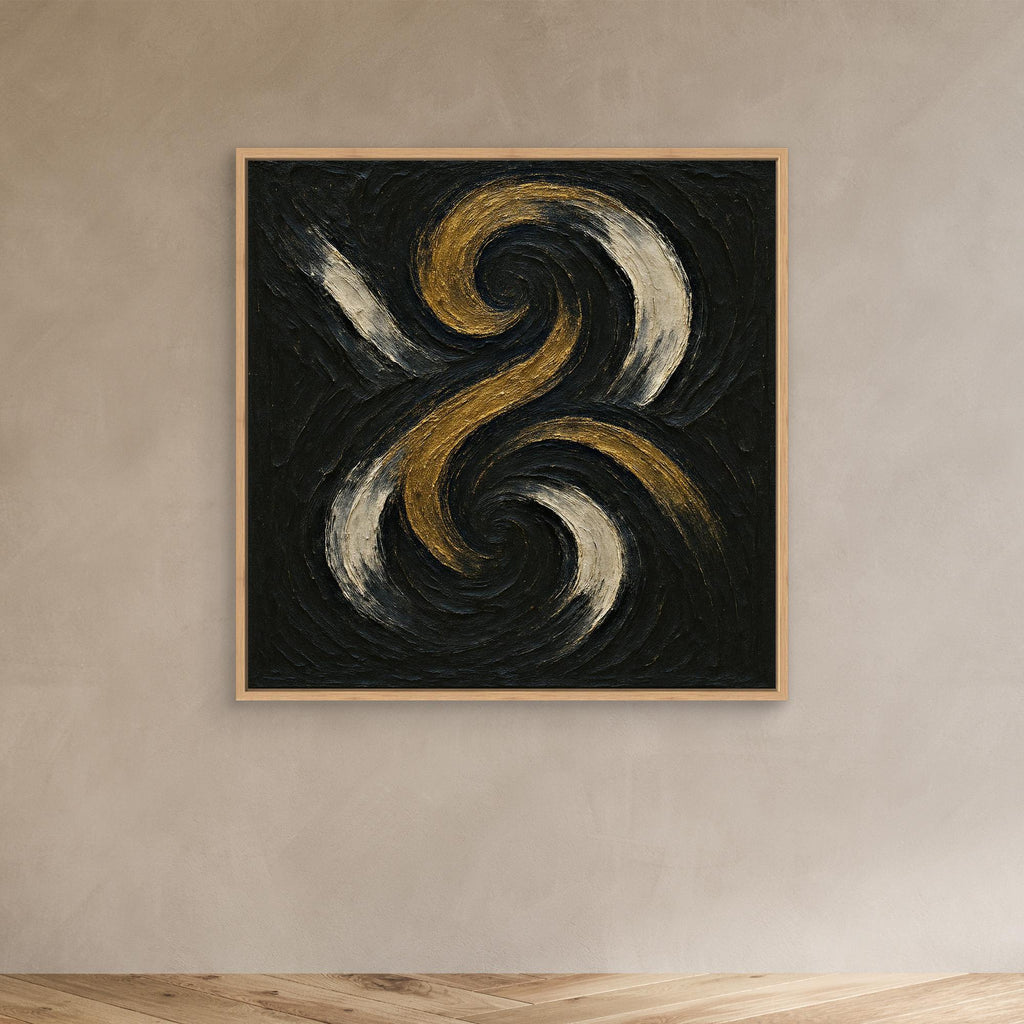 Spiral Abstract Canvas Wall Art – Gold and Black Modern Print